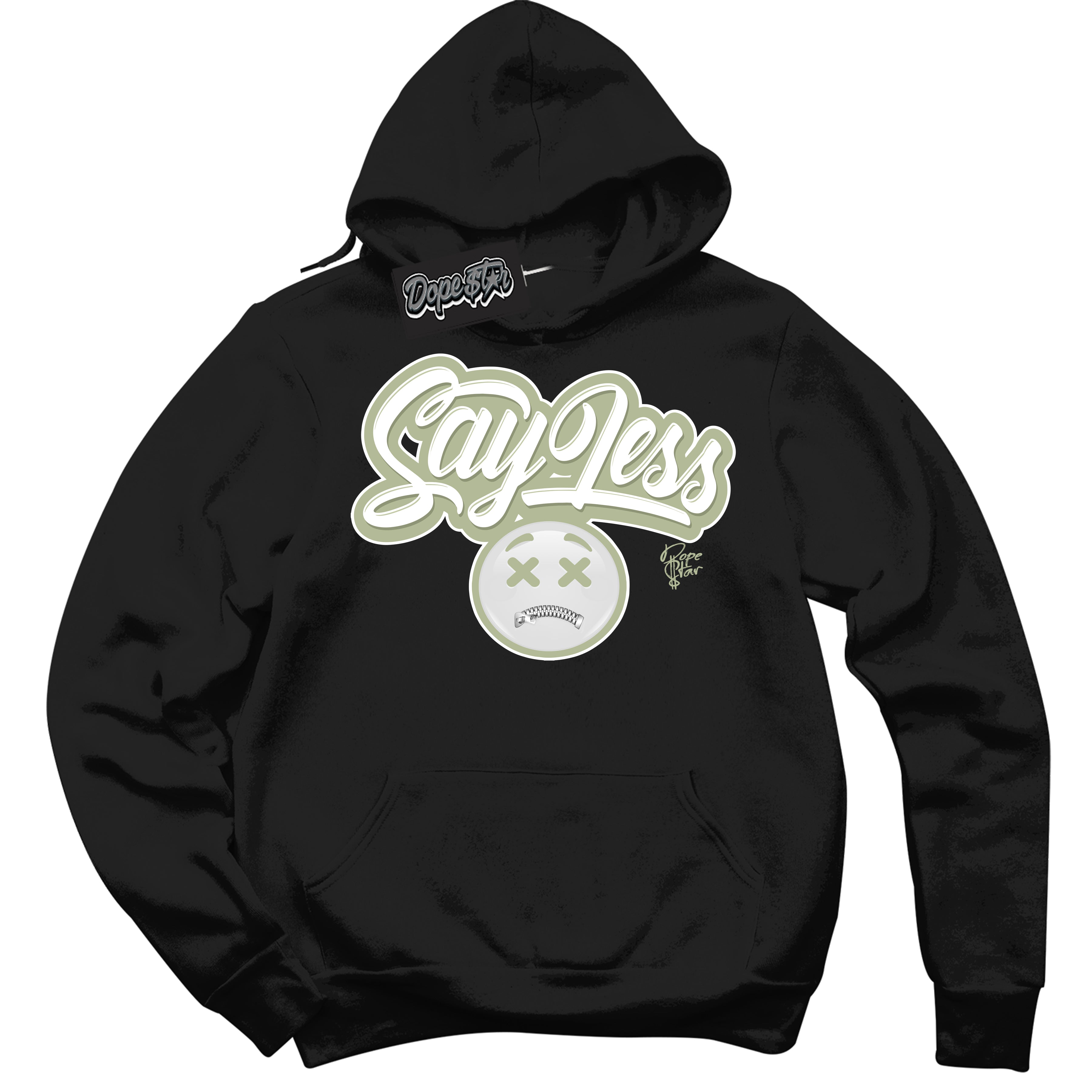 Cool Black Hoodie with “ Say Less ”  design that Perfectly Matches Next Nature Olive Aura Dunks.
