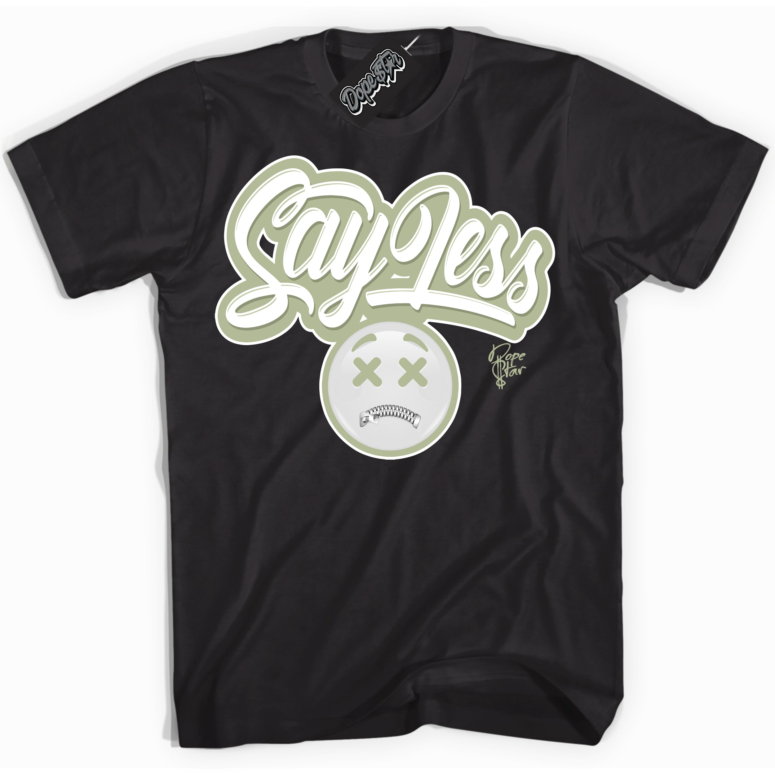 Cool Black Shirt with “ Say Less ” design that perfectly matches Next Nature Olive Aura Dunks.
