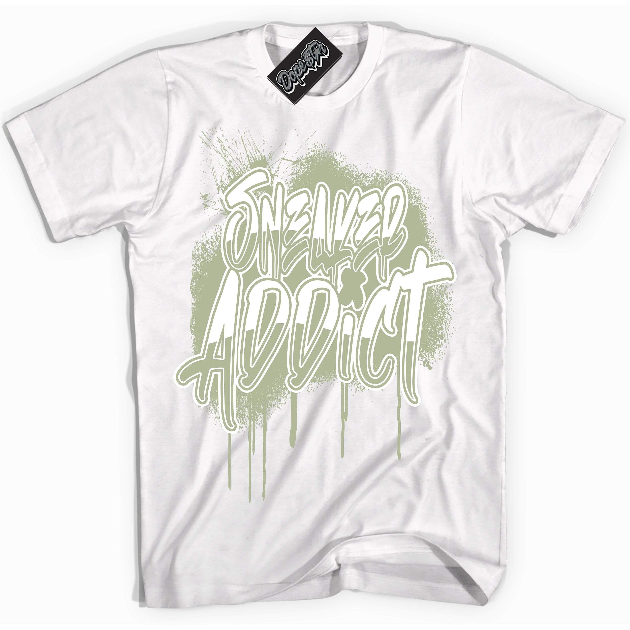 Cool White Shirt with “ Sneaker Addict ” design that perfectly matches Next Nature Olive Aura Dunks.
