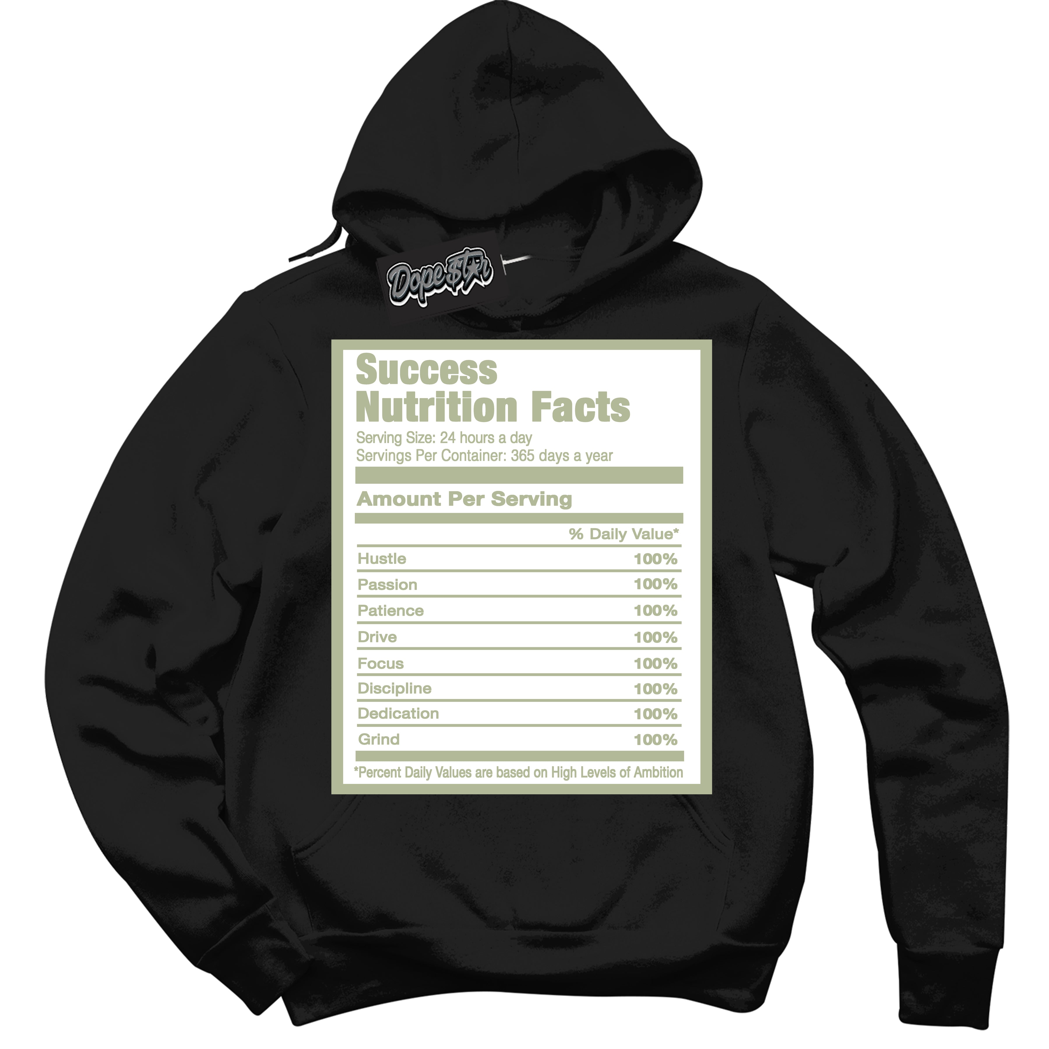 Cool Black Hoodie with “ Success Nutrition ”  design that Perfectly Matches Next Nature Olive Aura Dunks.
