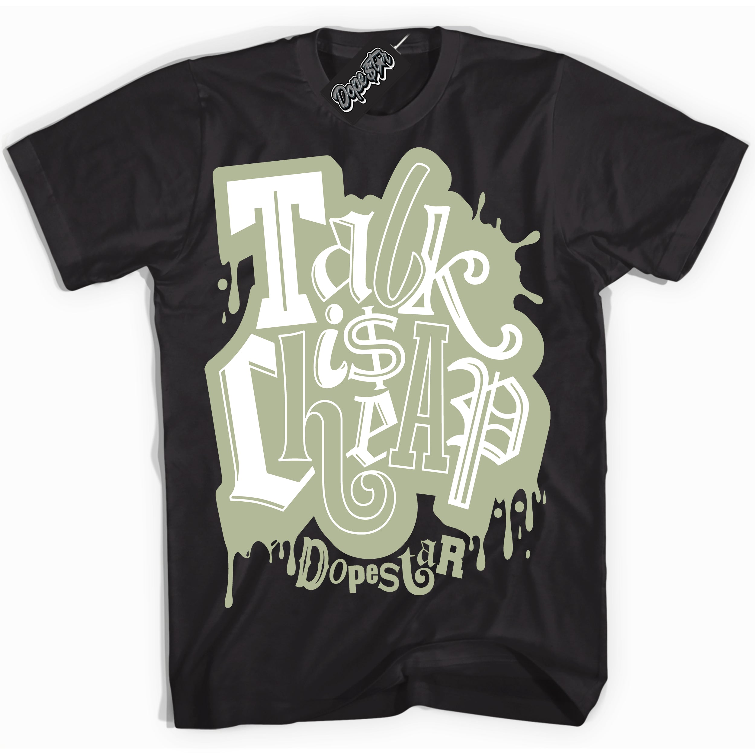 Cool Black Shirt with “ Talk Is Cheap ” design that perfectly matches Next Nature Olive Aura Dunks.