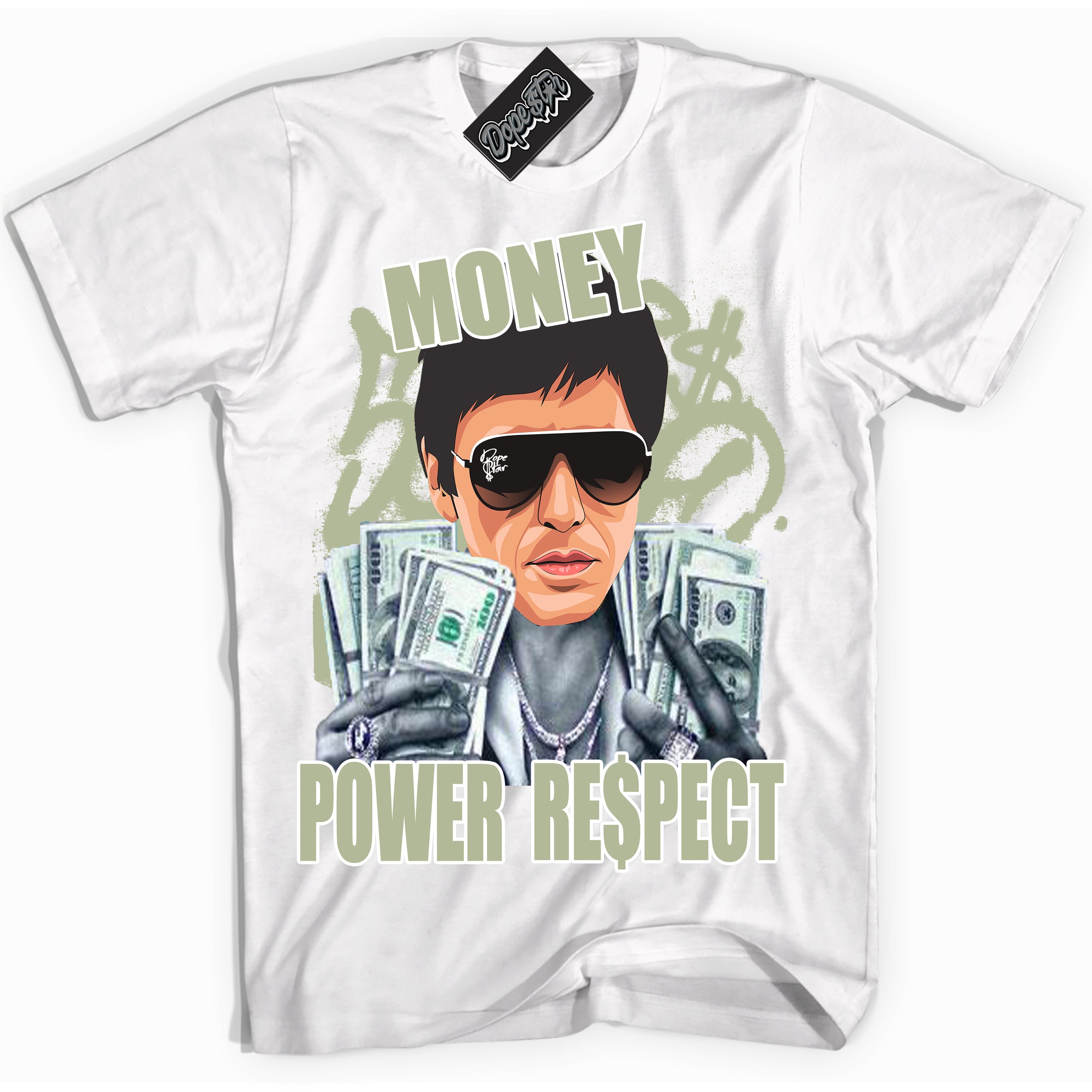 Cool White Shirt with “ Tony Montana ” design that perfectly matches Next Nature Olive Aura Dunks.
