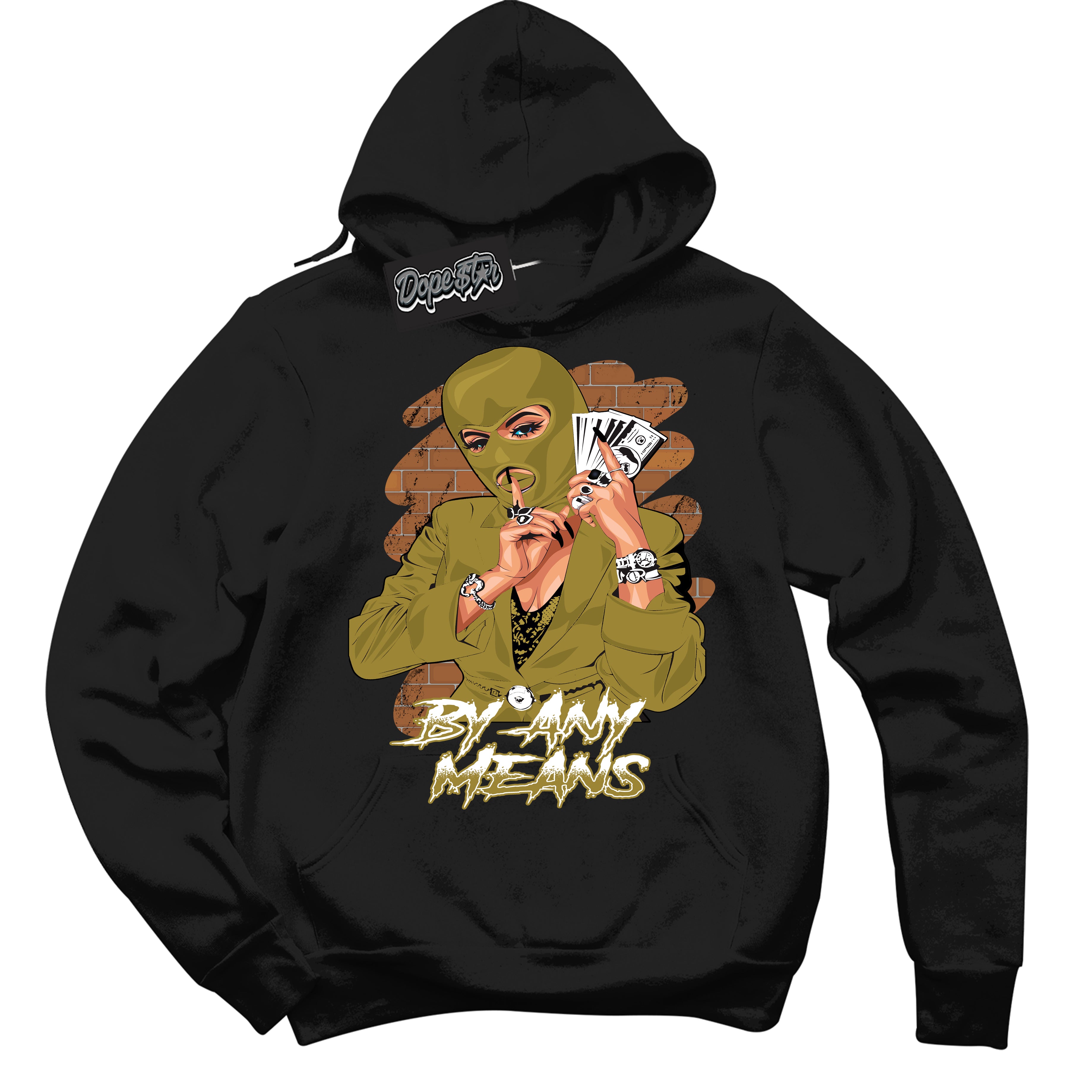 Cool Black Hoodie with “ By Any Means ”  design that Perfectly Matches Pacific Moss Dunks.
