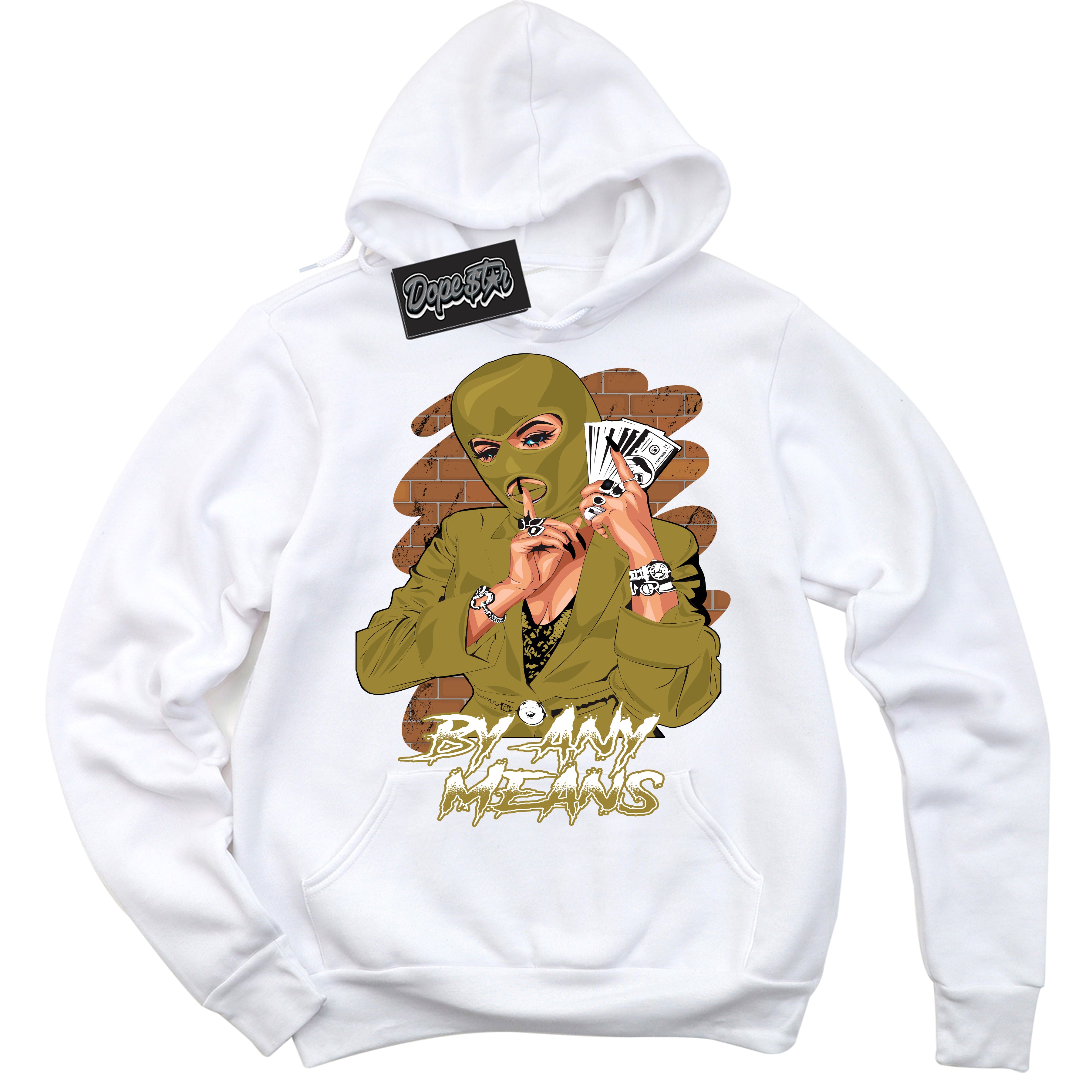 Cool White Hoodie with “ By Any Means ”  design that Perfectly Matches Pacific Moss Dunks.
