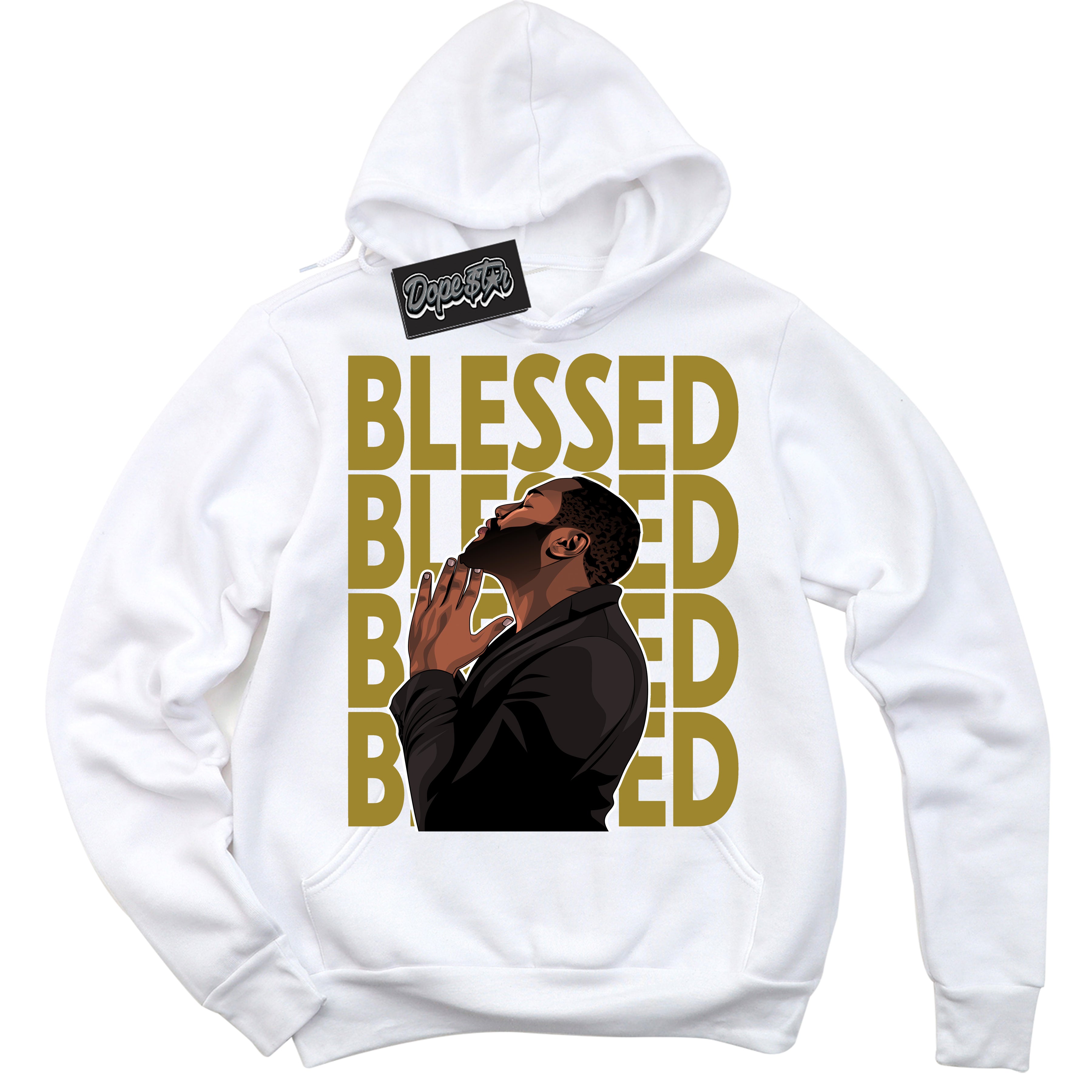 Cool White Hoodie with “ God Blessed  ”  design that Perfectly Matches Pacific Moss Dunks.
