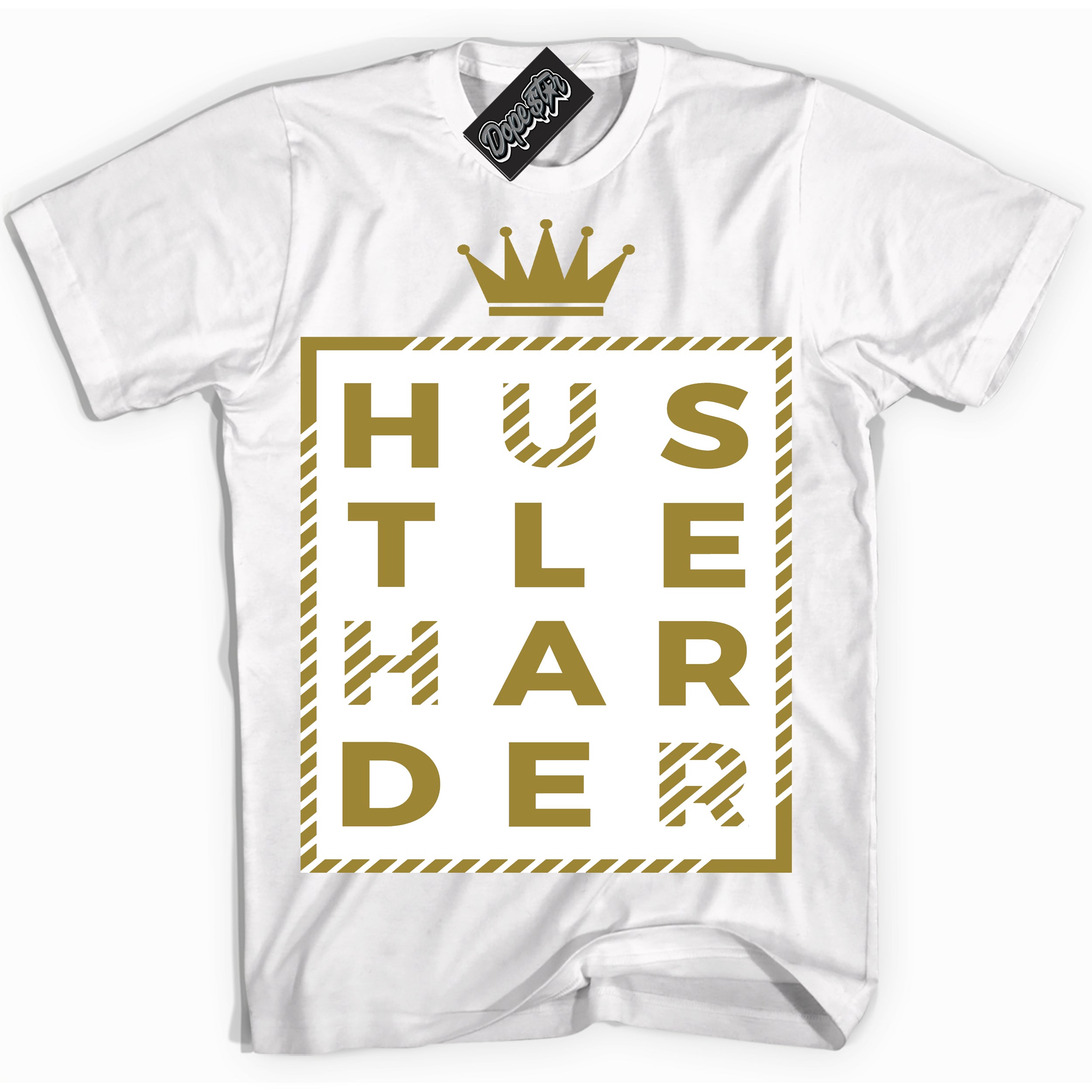 Cool White Shirt with “ Hustle Harder ” design that perfectly matches Pacific Moss Dunks.
