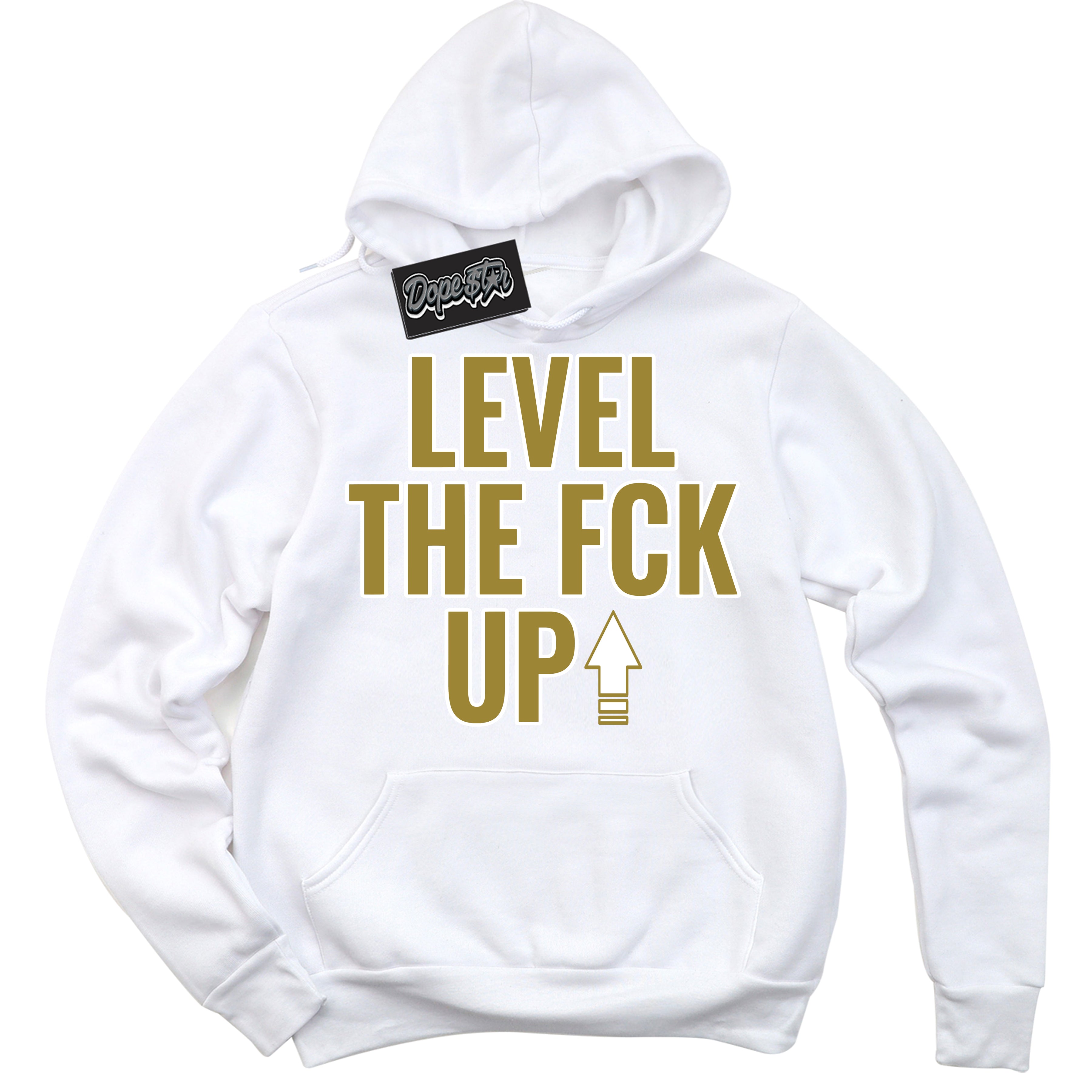 Cool White Hoodie with “ Level The Fck Up ”  design that Perfectly Matches Pacific Moss Dunks.
