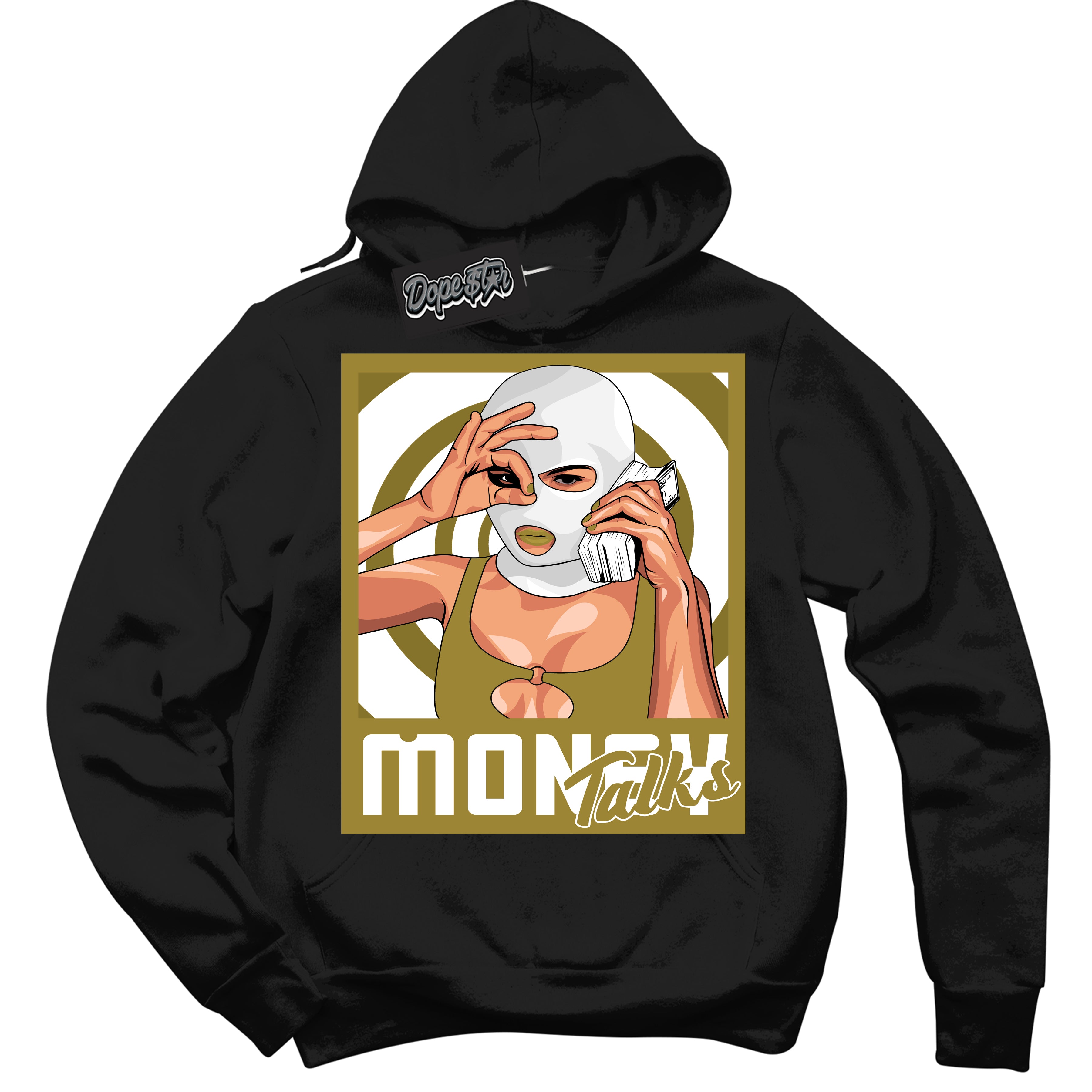 Cool Black Hoodie with “ Money Talks ”  design that Perfectly Matches Pacific Moss Dunks.
