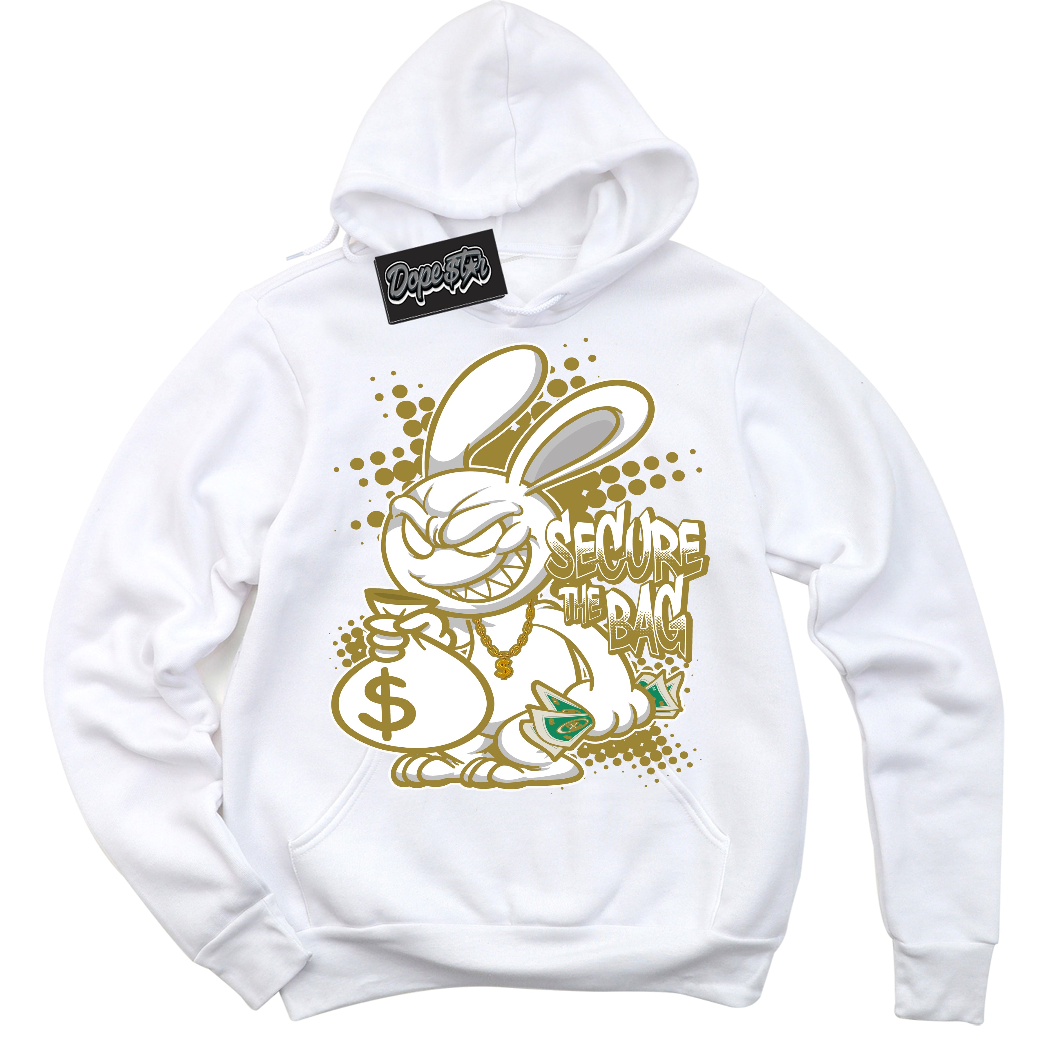 Cool White Hoodie with “ Secure The Bag ”  design that Perfectly Matches Pacific Moss Dunks.
