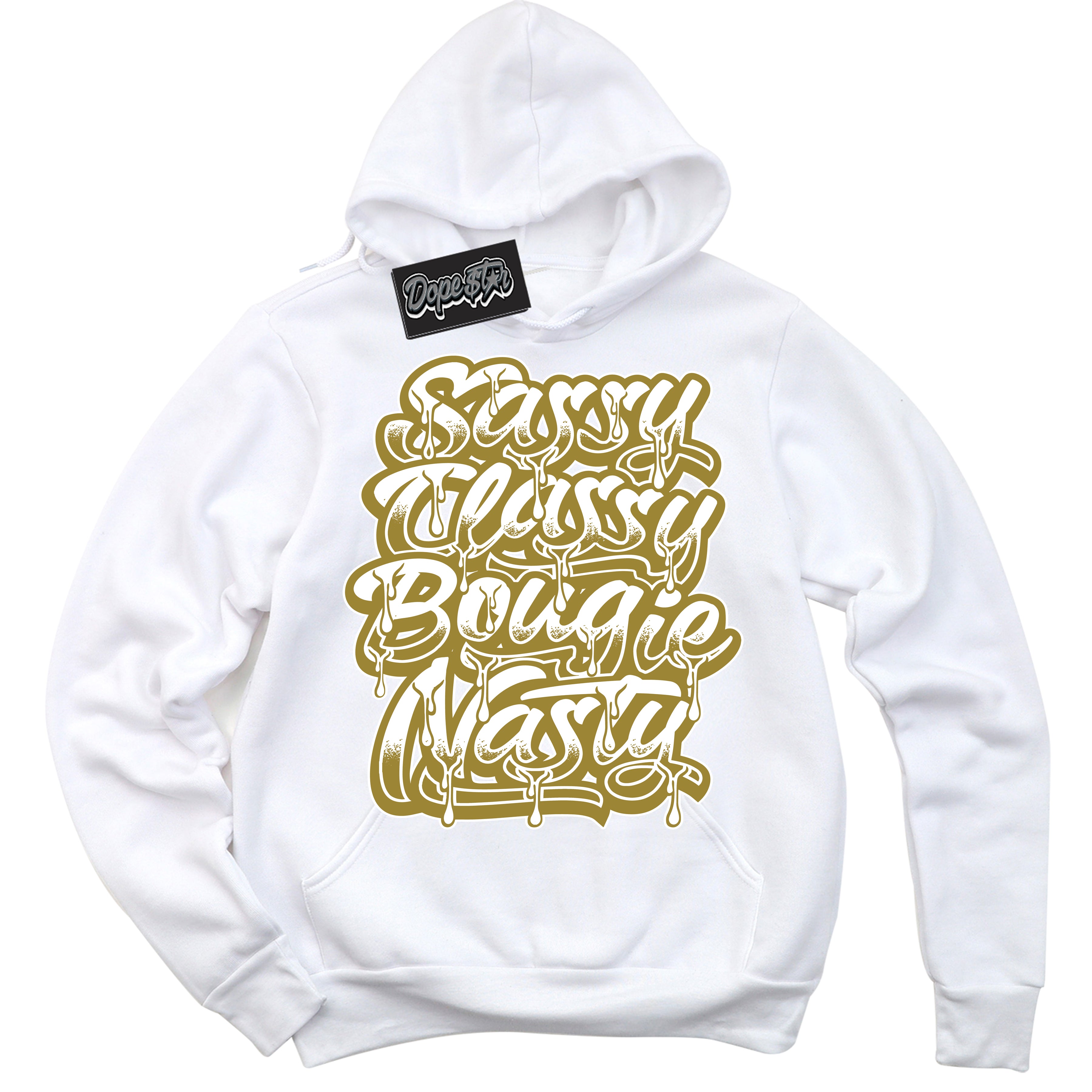 Cool White Hoodie with “ Sassy Classy ”  design that Perfectly Matches Pacific Moss Dunks.
