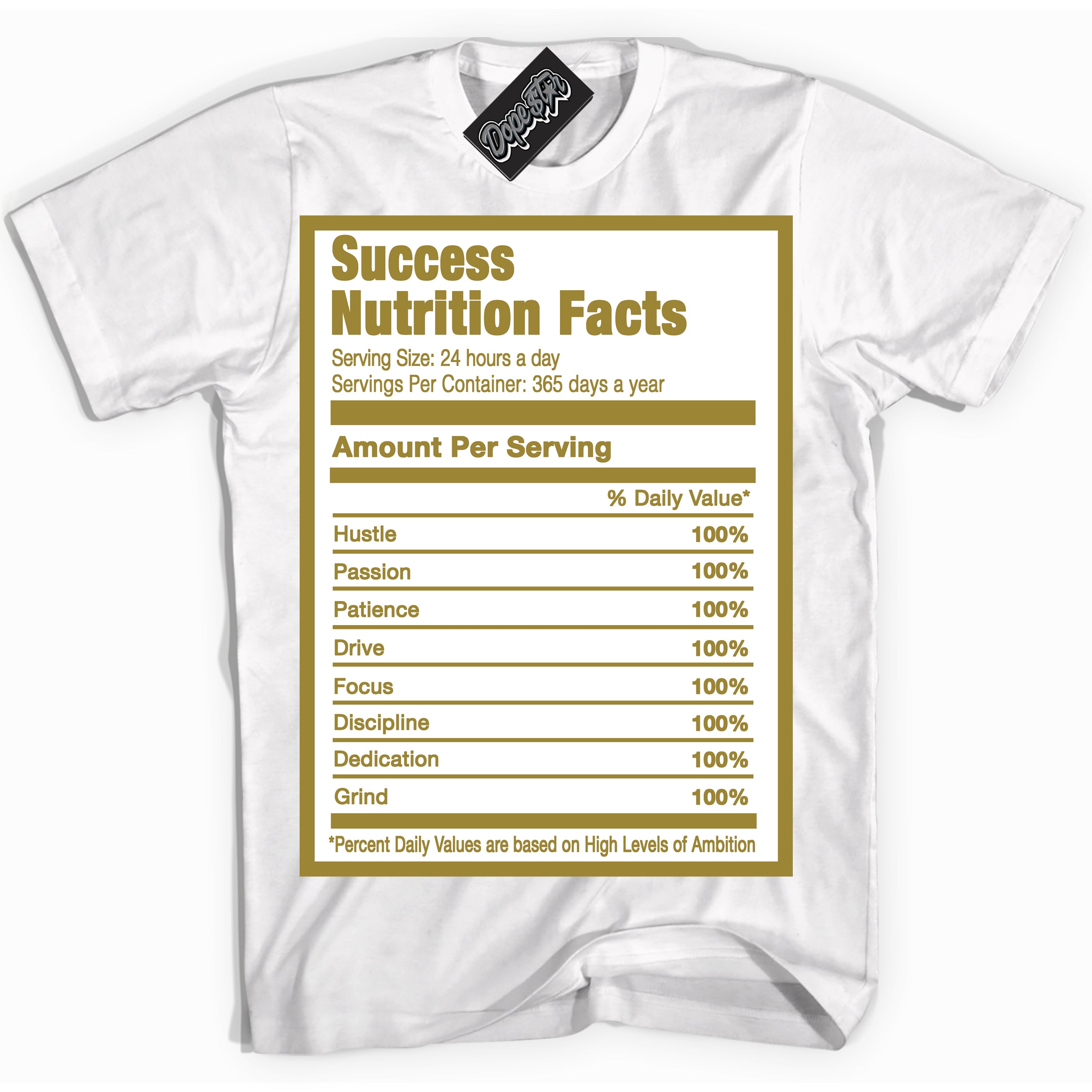 Cool White Shirt with “ Success Nutrition ” design that perfectly matches Pacific Moss Dunks.
