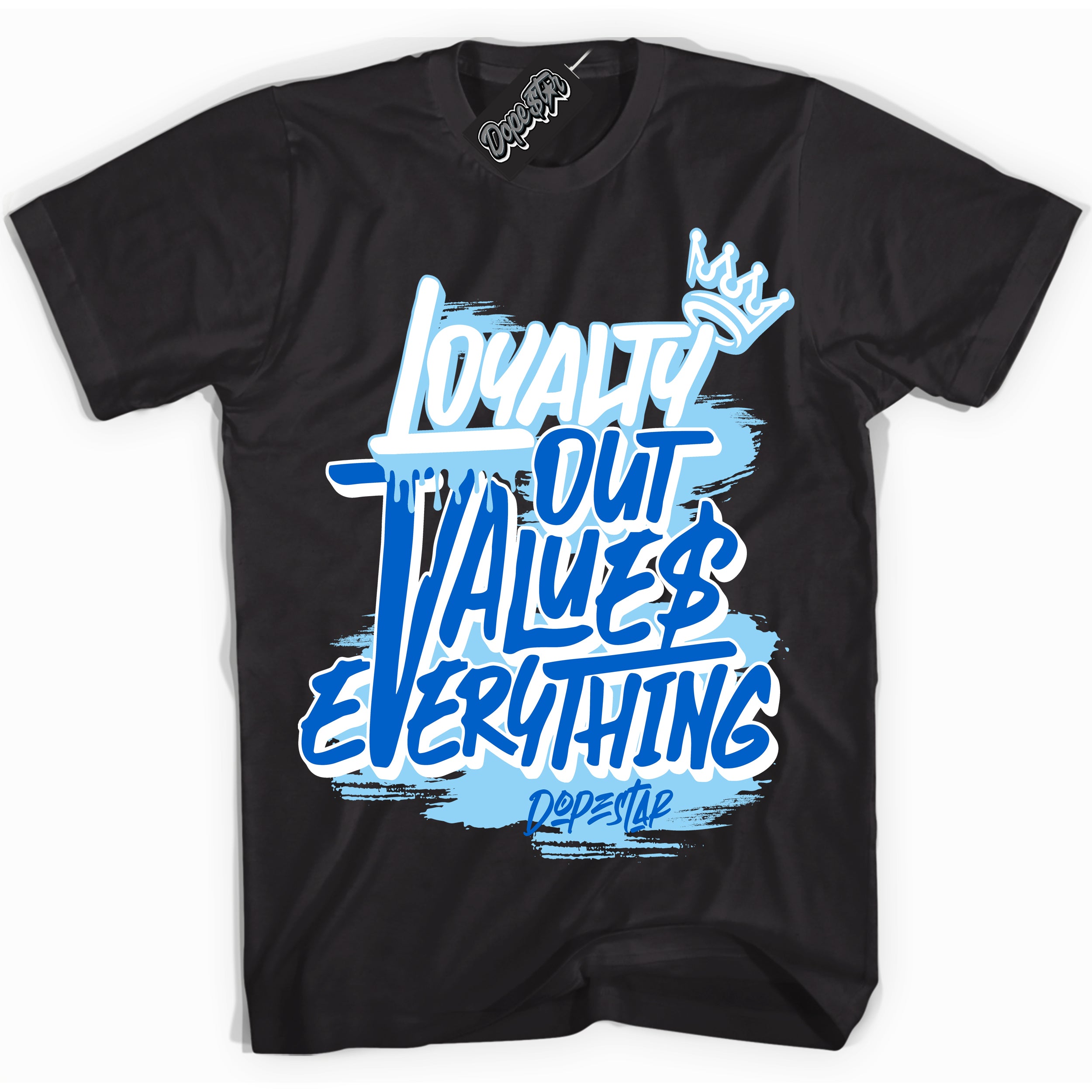 Cool Black Shirt with “ Loyalty Out Values Everything” design that perfectly matches Argon Sneakers.