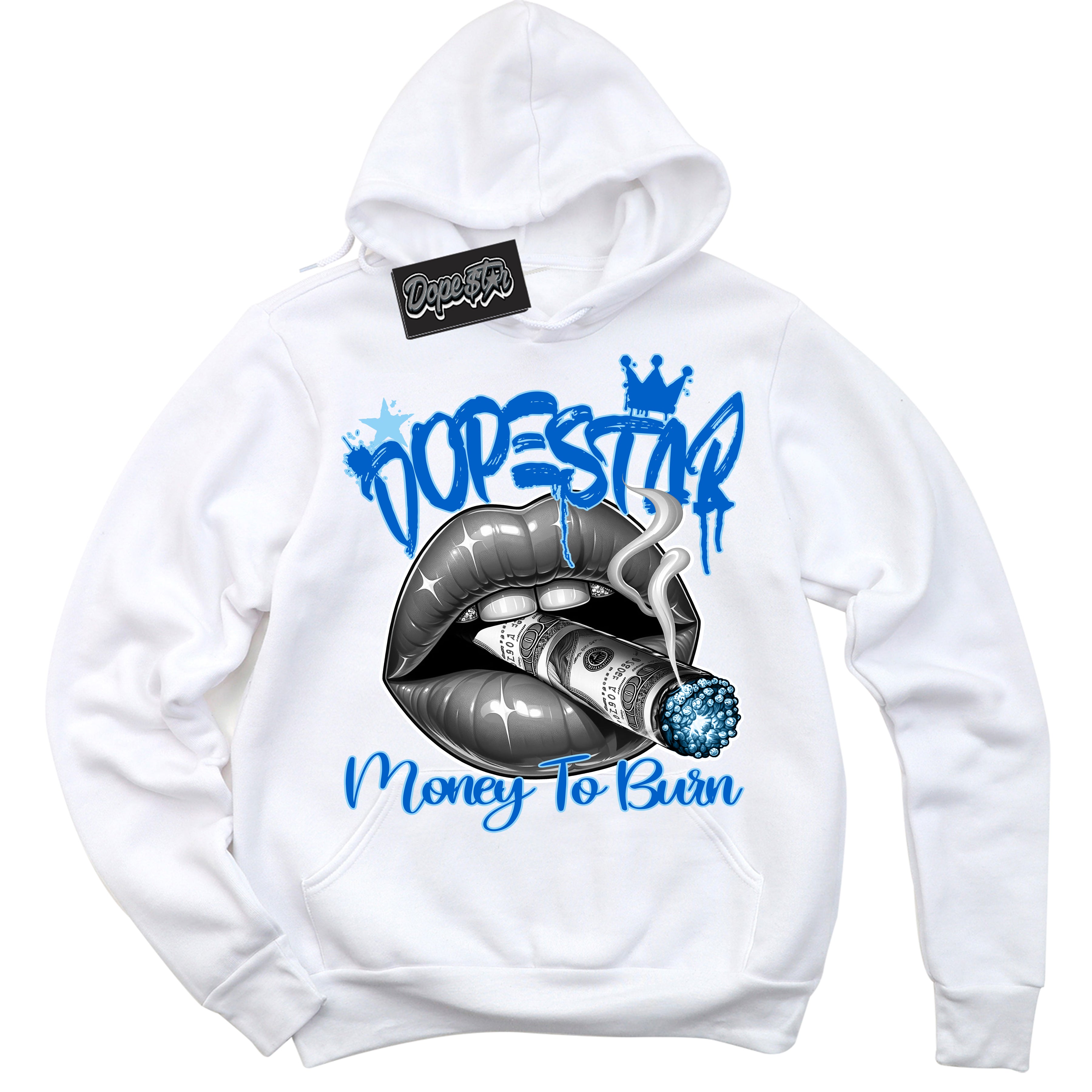 Cool White Hoodie with “ Money To Burn ”  design that Perfectly Matches Argon Sneakers.