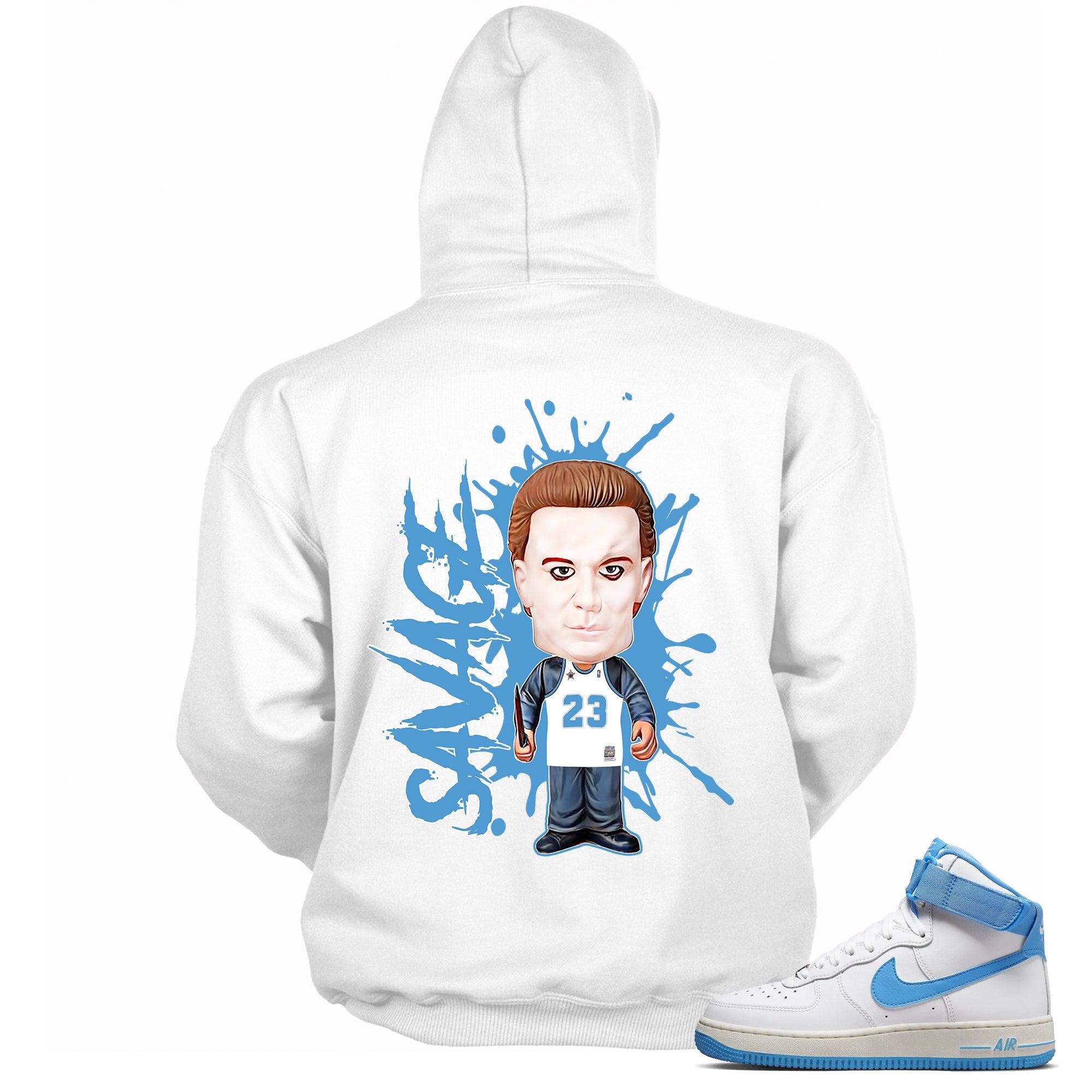 NIKE Air Force 1s High White University Blue Hoodie Savage - Sneaker Shirts Outlet