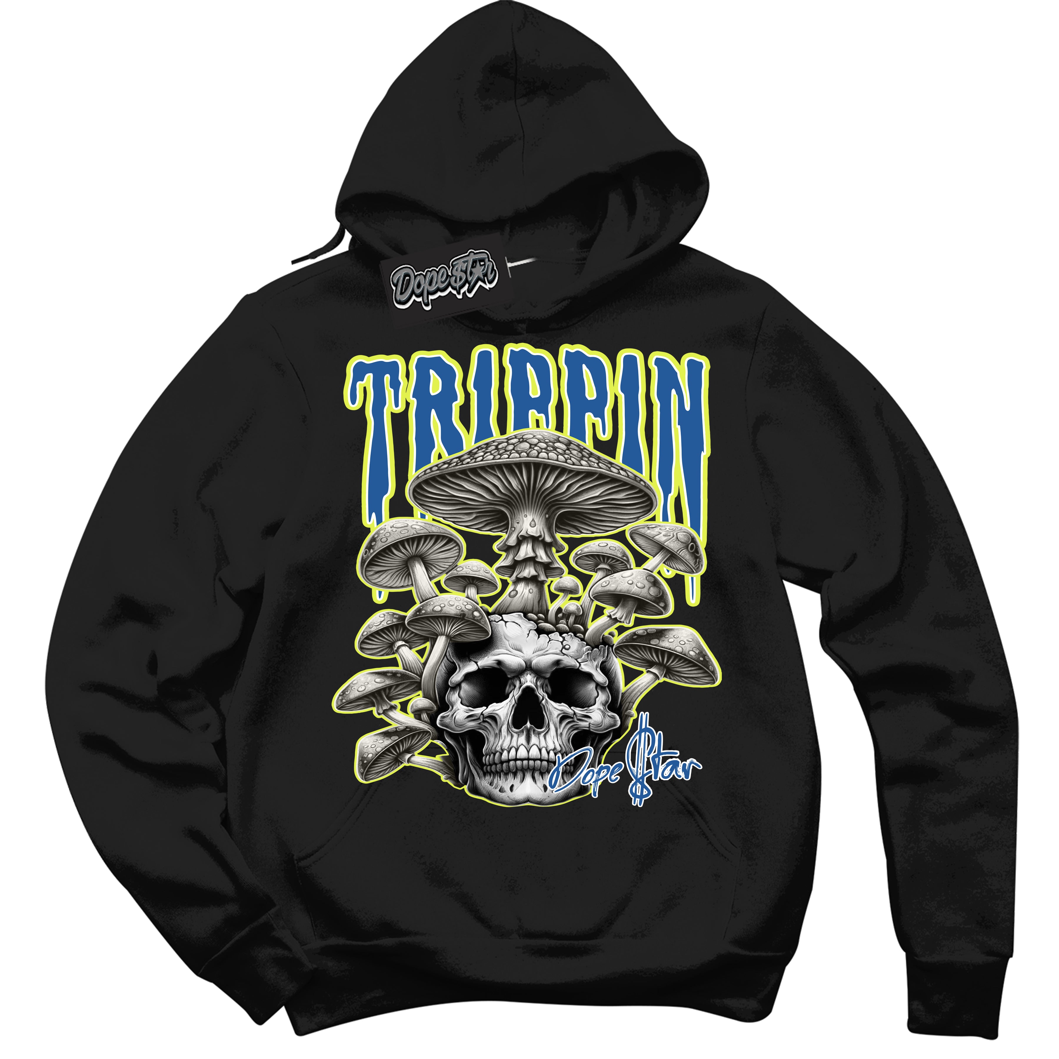 Cool Black Hoodie with “Trippin” design that Perfectly Matches '86 Air Max Day 1s Sneakers.