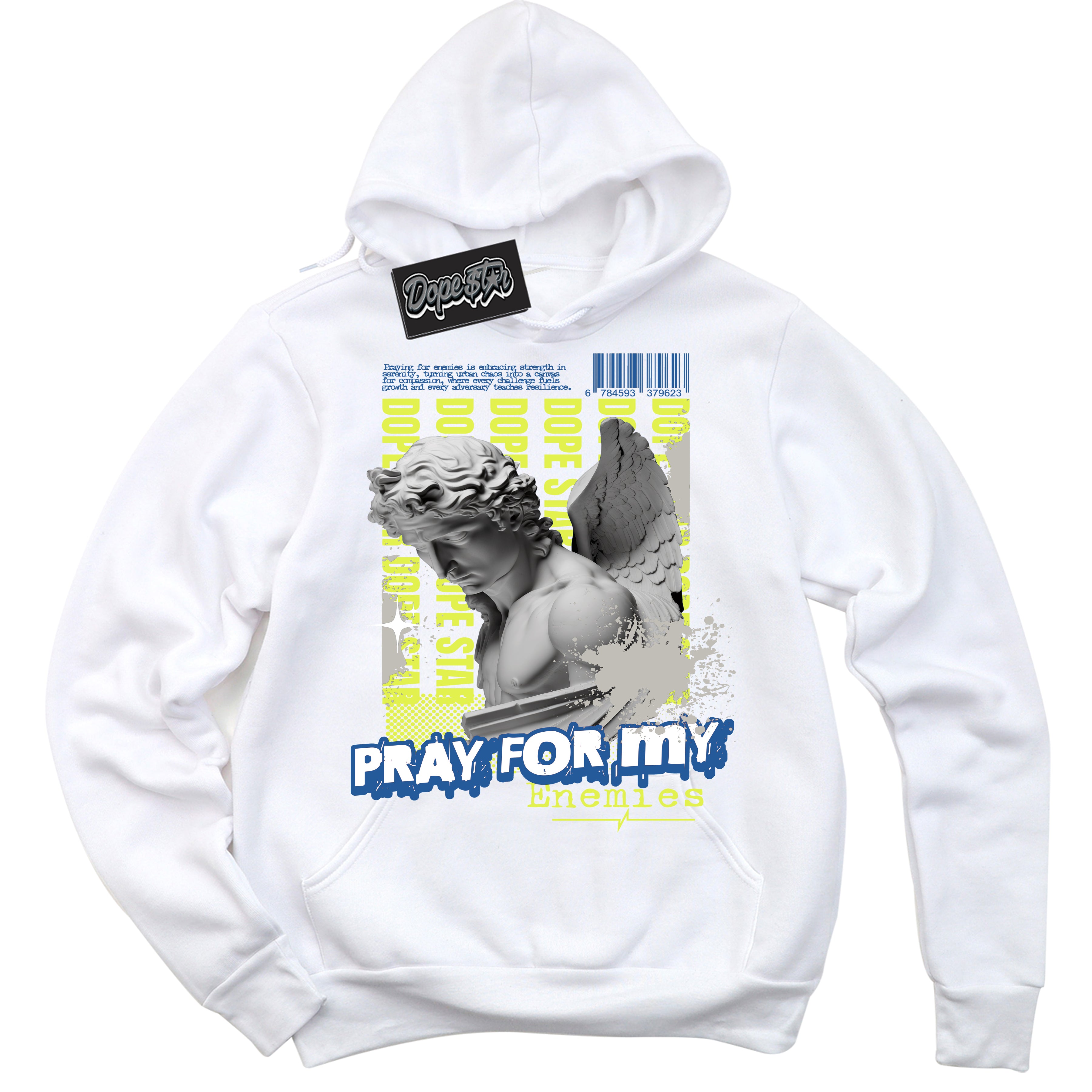 Cool White Hoodie with “ Pray Enemies ”  design that Perfectly Matches '86 Air Max Day 1s  Sneakers.