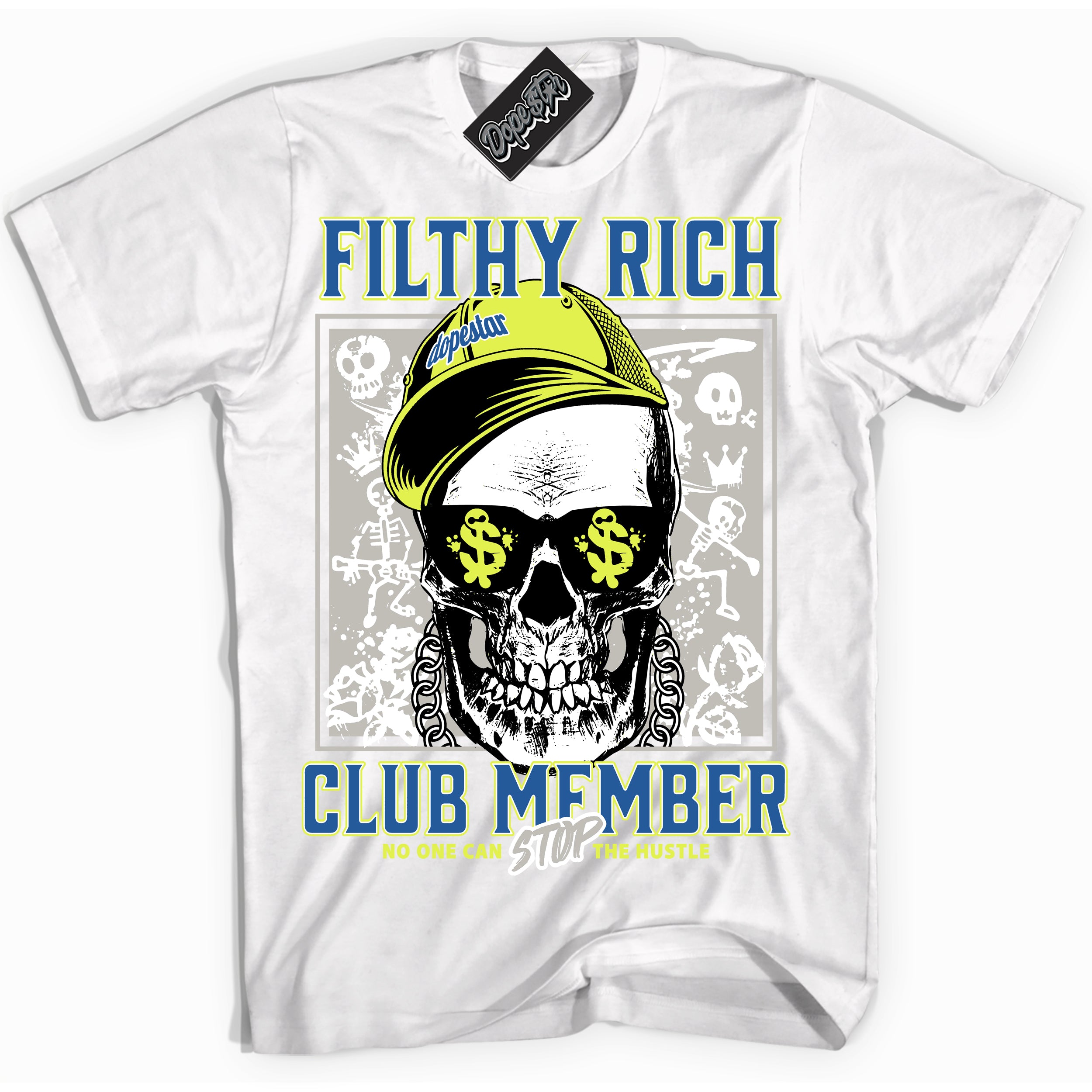 Cool White Shirt with “ Filthy Rich” design that perfectly matches '86 Air Max Day 1s Sneakers.