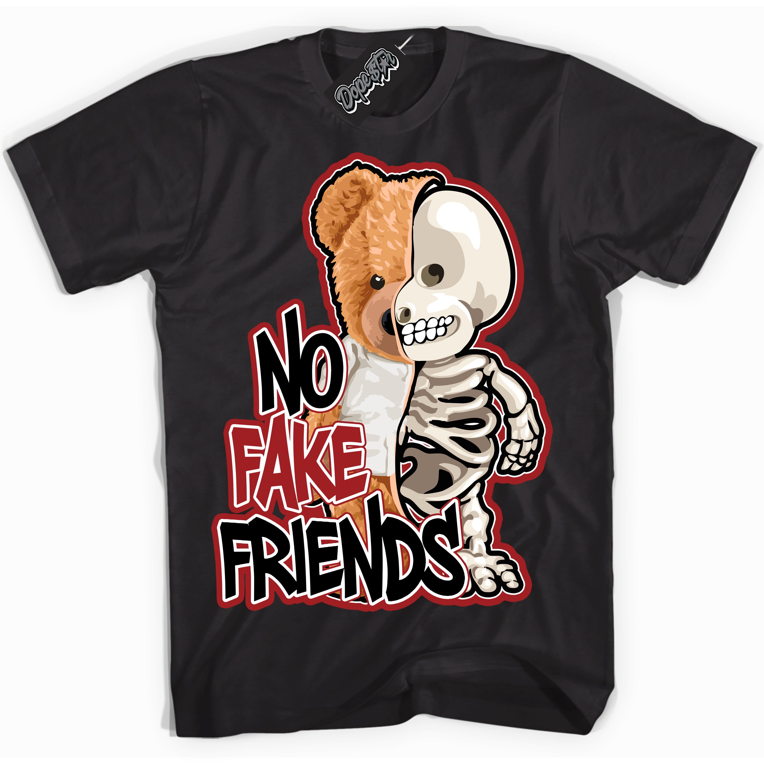 Cool Black graphic tee with “ No Fake Friends ” print, that perfectly matches Lost And Found 1s sneakers 