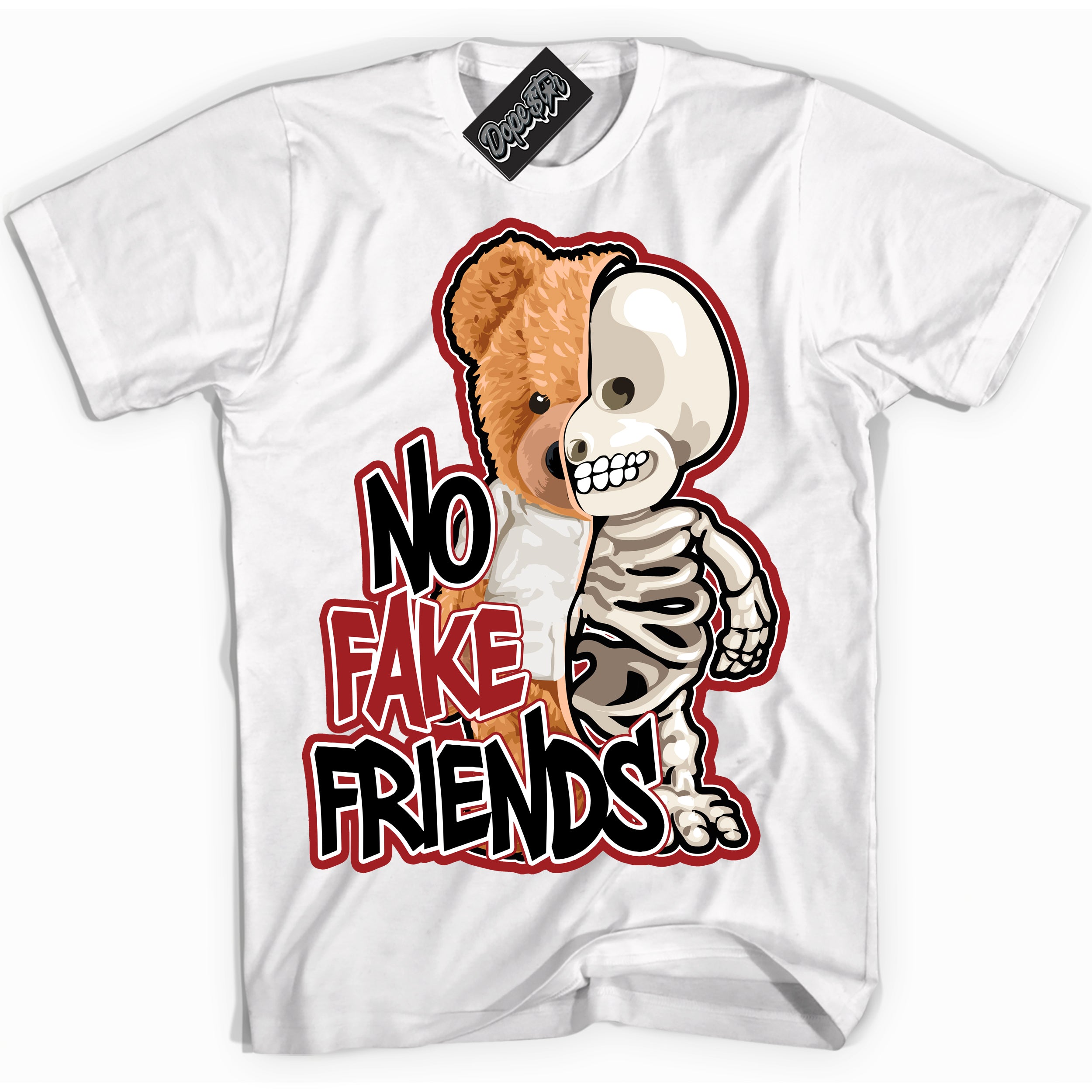 Cool White graphic tee with “ No Fake Friends ” print, that perfectly matches Lost And Found 1s sneakers 
