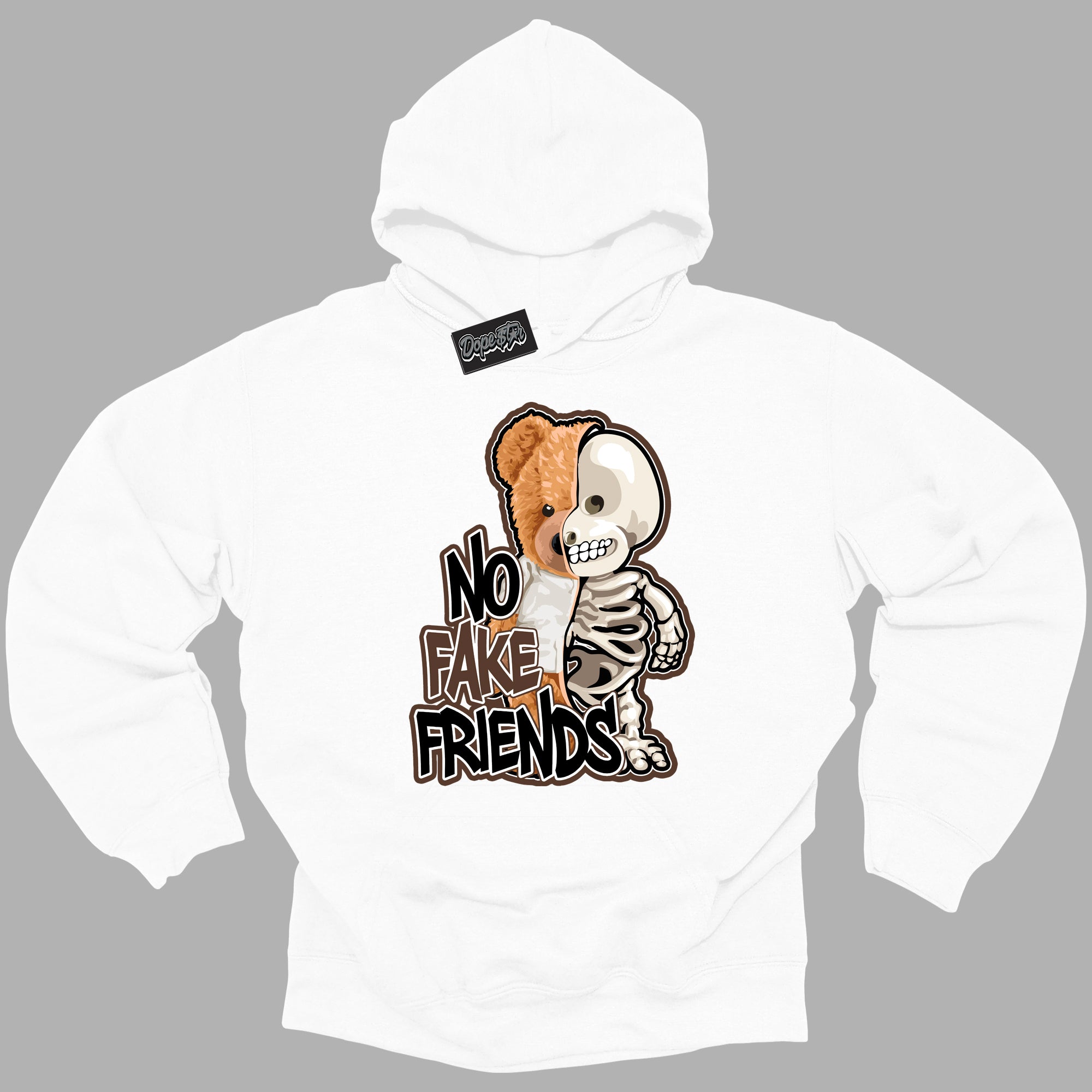 Cool White Graphic DopeStar Hoodie with “ No Fake Friends “ print, that perfectly matches Palomino 1s sneakers