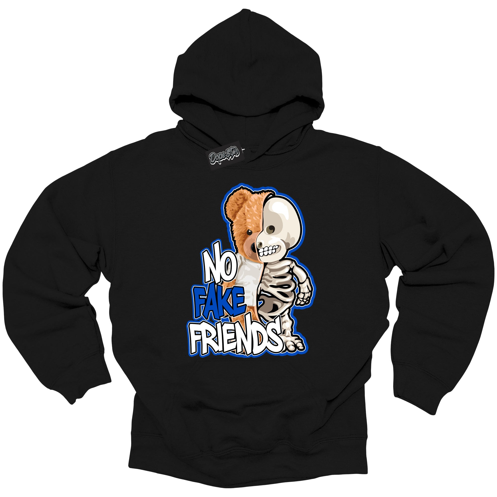 Cool Black Hoodie with “ No Fake Friends ”  design that Perfectly Matches  Royal Reimagined 1s Sneakers.