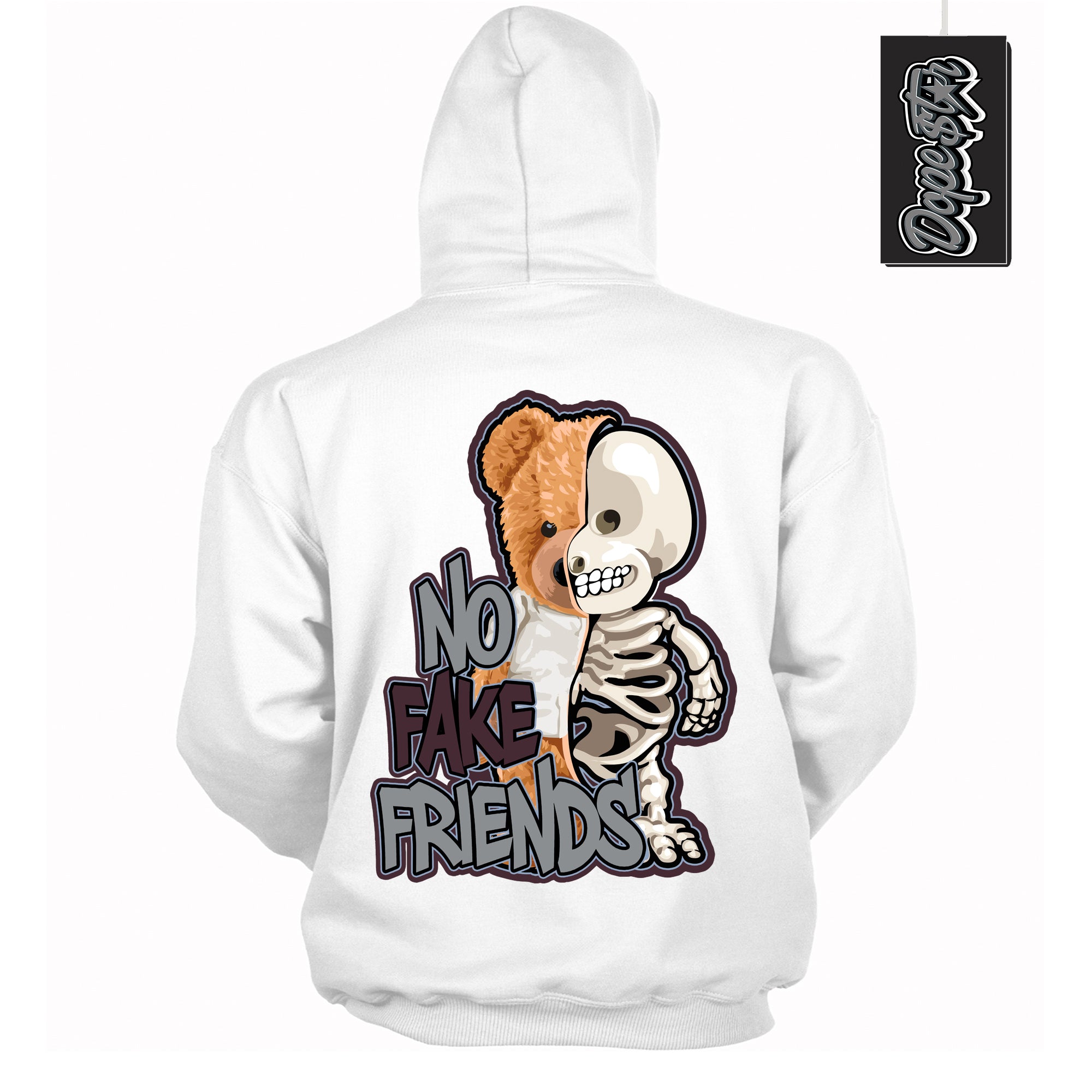 Cool White Hoodie with “ No Fake Friends ”  design that Perfectly Matches Burgundy 5s Sneakers.