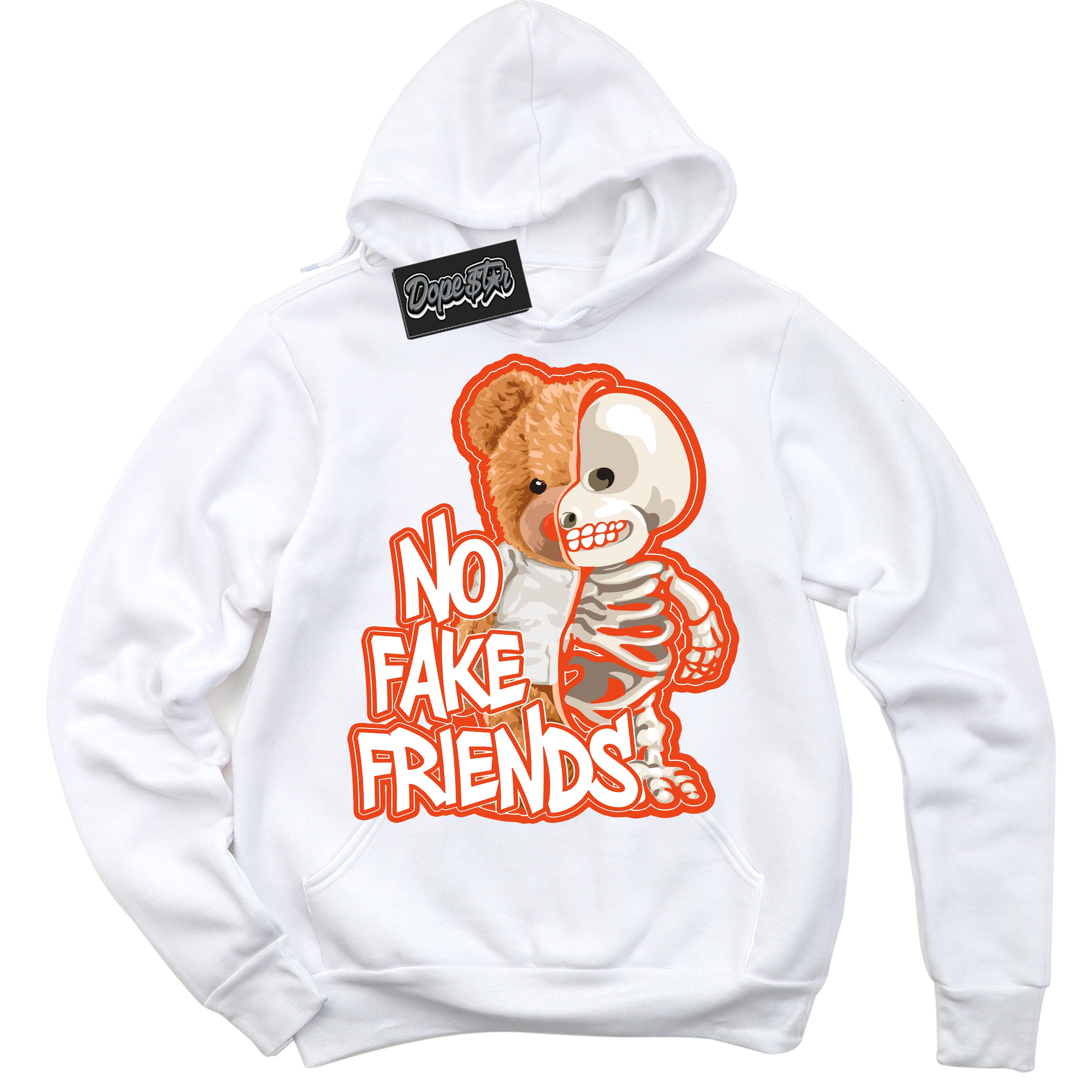 Nike Dunk Low Retro Cosmic Clay 'No Fake Friends' Hoodie - White Streetwear Mockup | Sneakerhead Sweatshirt Matching Nike Dunk Low Retro Cosmic Clay | Limited Edition Urban Streetwear for Sneaker Matching OOTD | Outfits that pair perfectly with your ND Low Retro Cosmic Clay | Sneakerhead Fashion Must-Have Apparel for Men and Women.