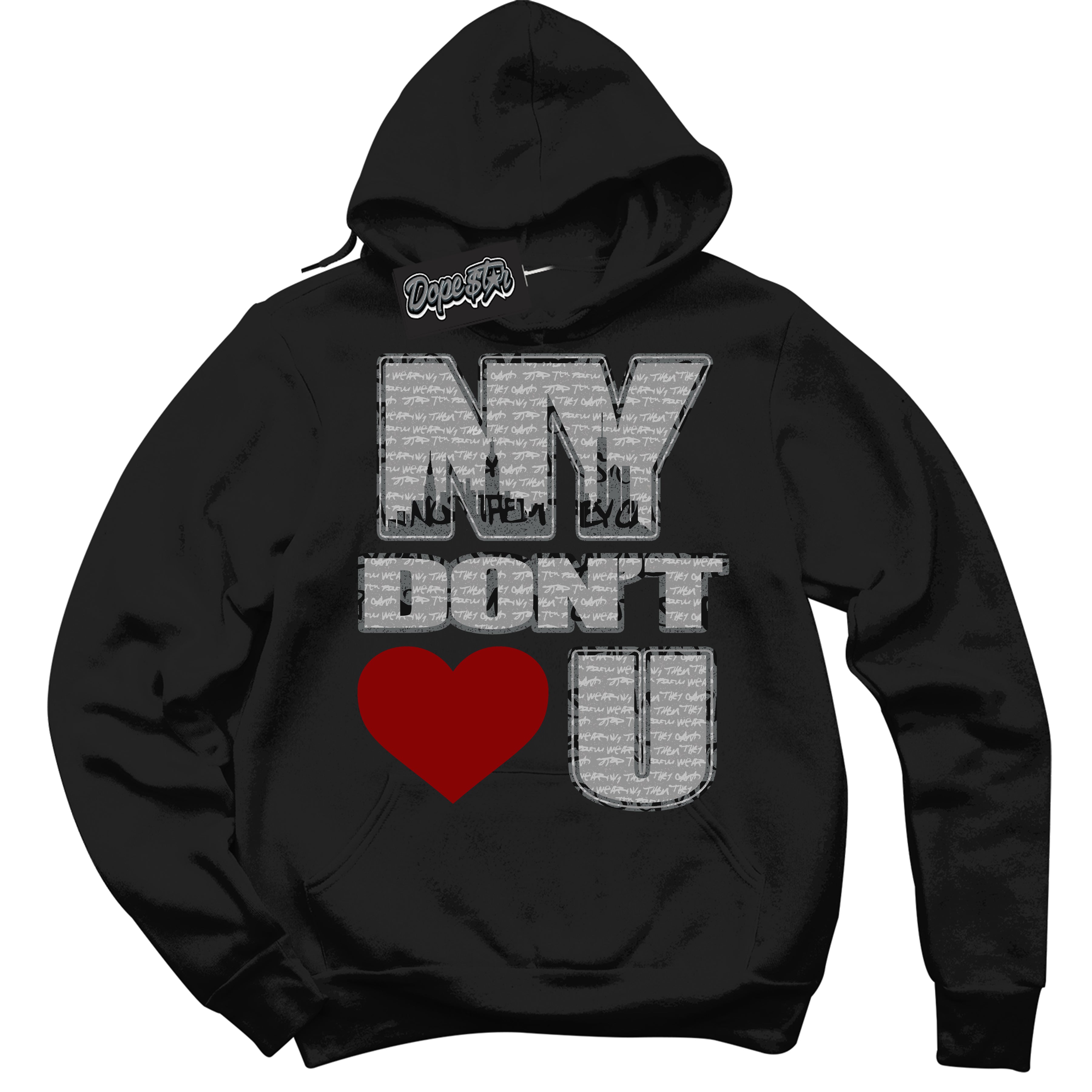 Cool Black Hoodie with “ NY Don't Love You ”  design that Perfectly Matches Rebellionaire 1s Sneakers.