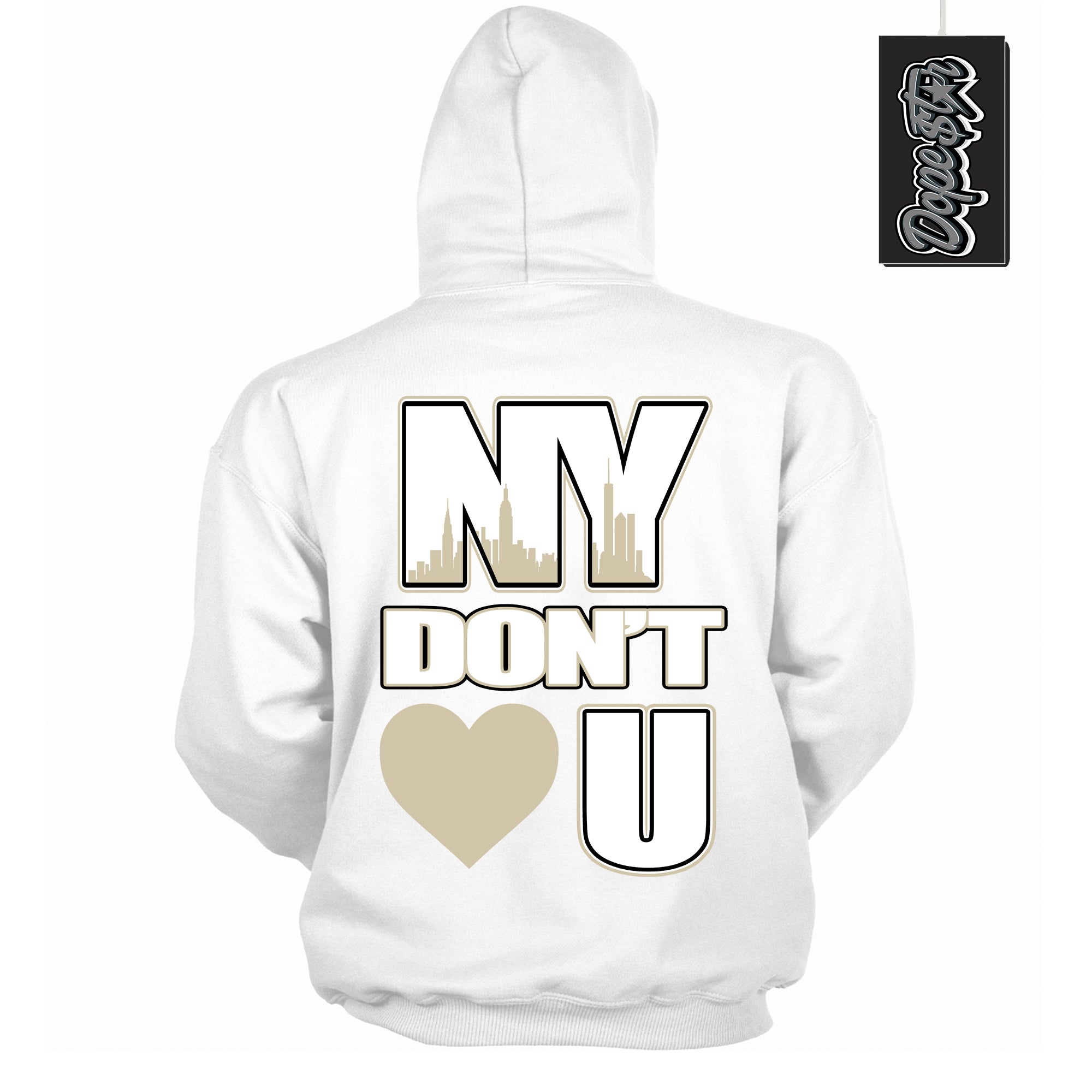 Cool White Hoodie with “ NY Don't Love You ”  design that Perfectly Matches Gratitude 11s Sneakers.