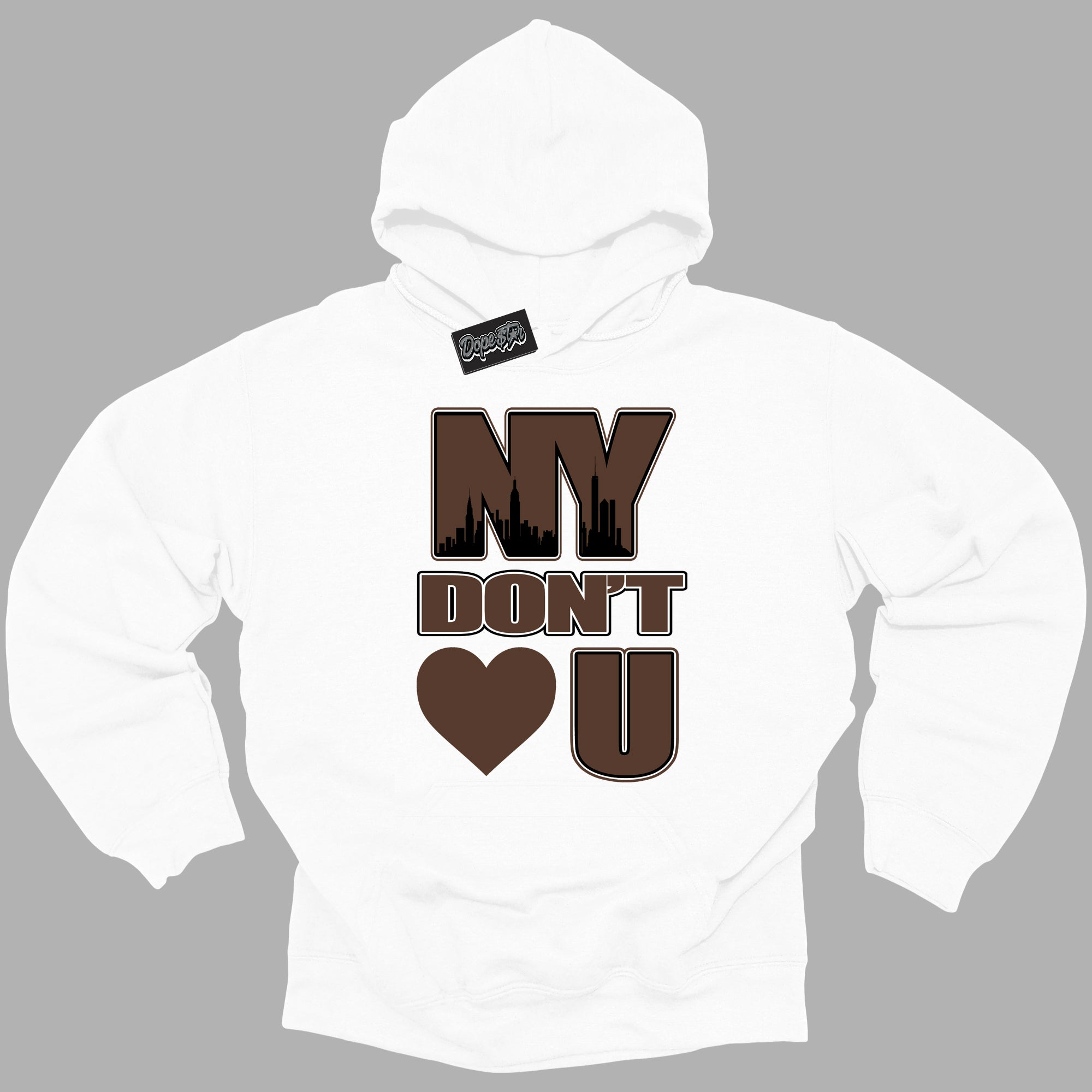 Cool White Graphic DopeStar Hoodie with “ NY Don't Love You “ print, that perfectly matches Palomino 1s sneakers