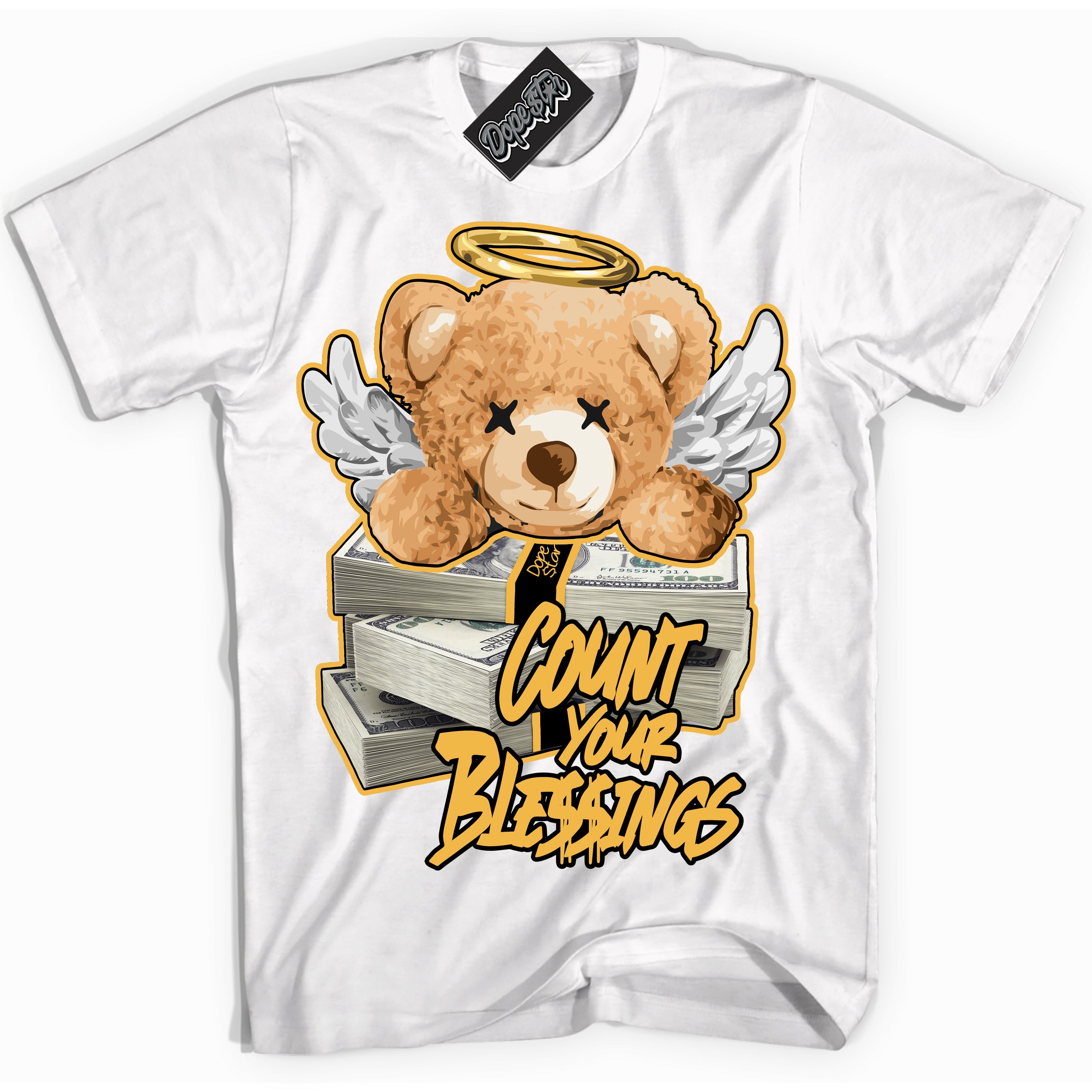 Dunk High Wu-Tang 'Count Your Blessings' Shirt - White Streetwear Mockup | Sneakerhead T-Shirt Matching Dunk High Wu-Tang | Limited Edition Urban Streetwear for Sneaker Matching OOTD | Outfits that pair perfectly with your ND High Wu-Tang | Sneakerhead Fashion Must-Have Apparel for Men and Women.