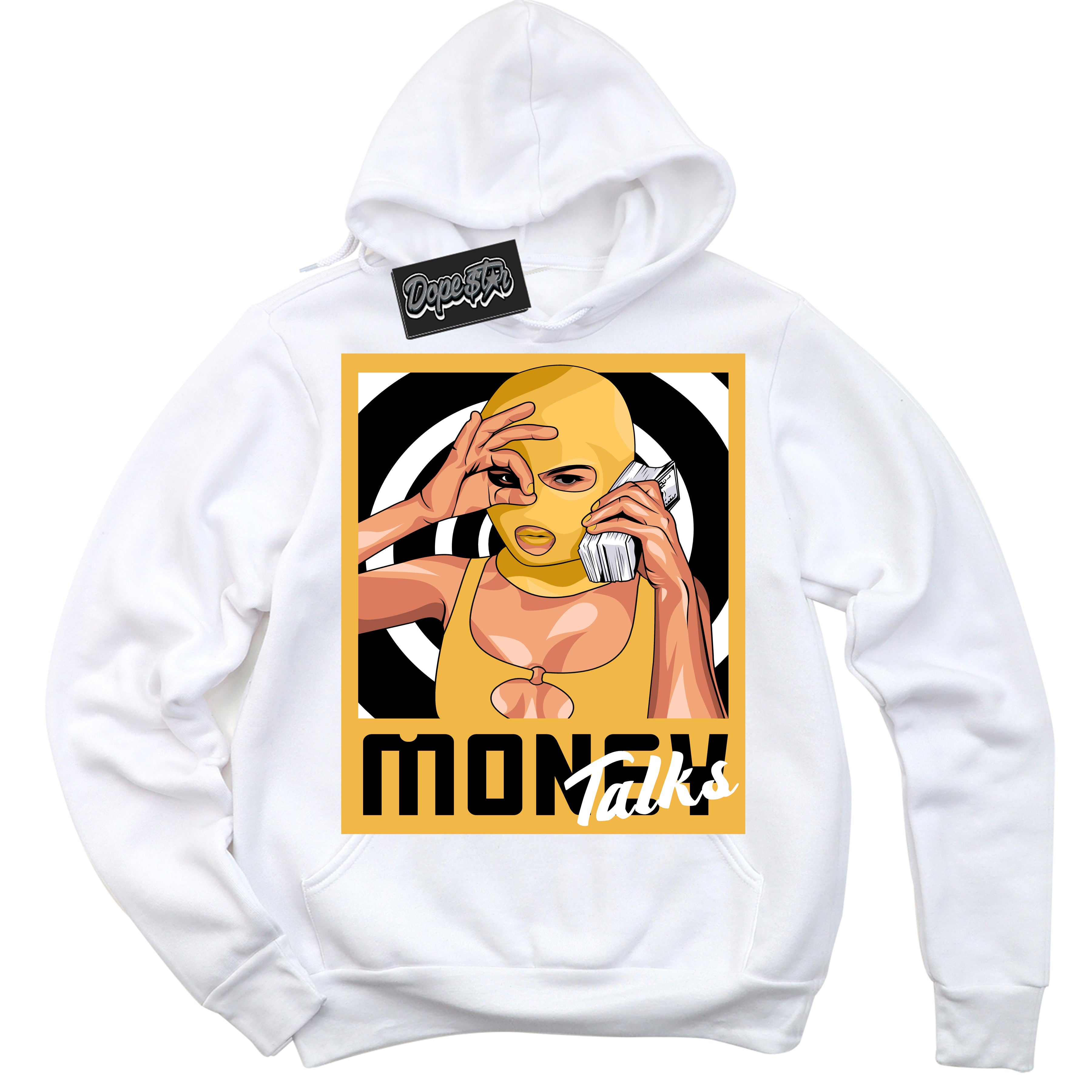 Dunk High Wu-Tang 'Money Talks' Hoodie - White Streetwear Mockup | Sneakerhead Sweatshirt Matching Dunk High Wu-Tang | Limited Edition Urban Streetwear for Sneaker Matching OOTD | Outfits that pair perfectly with your ND High Wu-Tang | Sneakerhead Fashion Must-Have Apparel for Men and Women.