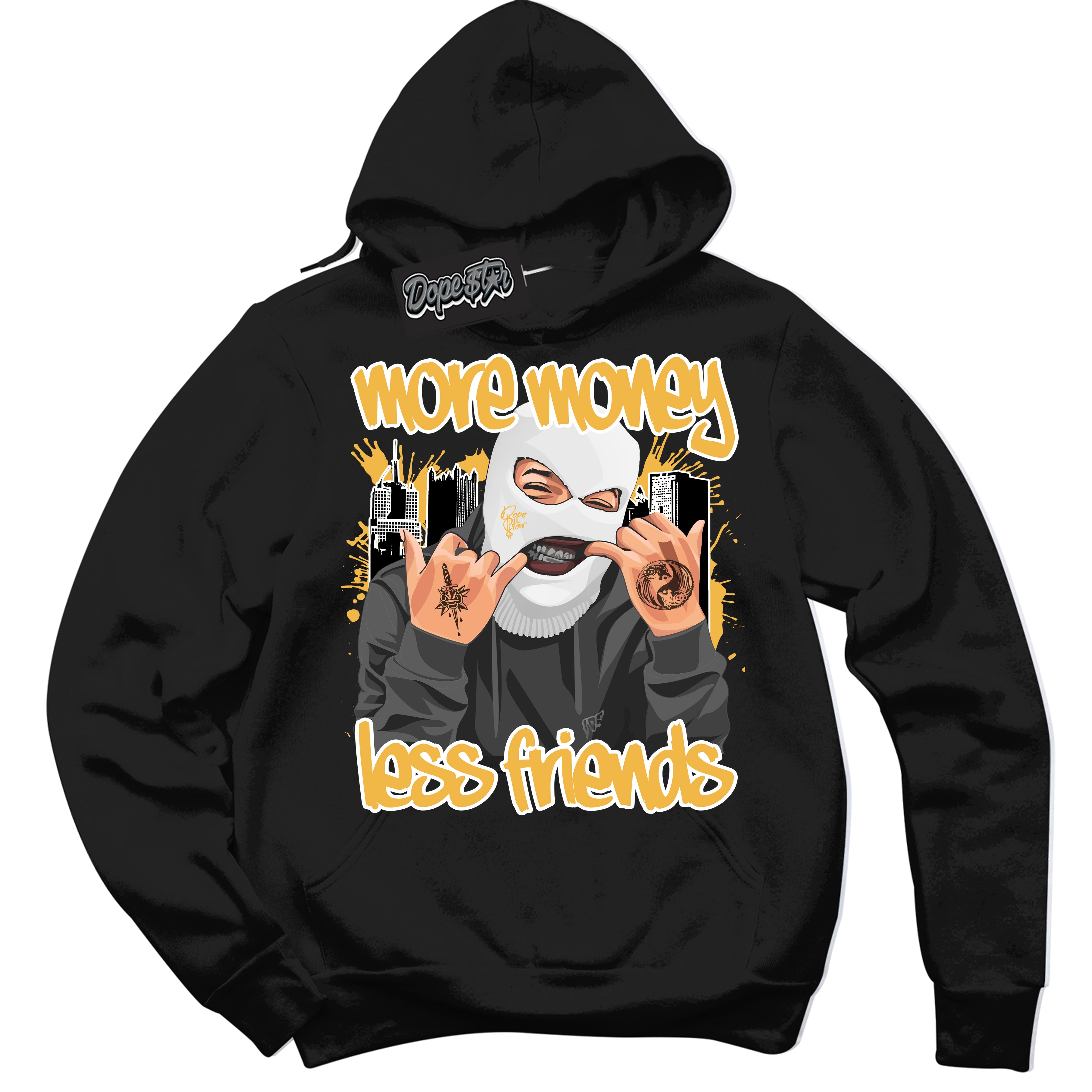 Dunk High Wu-Tang 'More Money Less Friends' Hoodie - Black Streetwear Mockup | Sneakerhead Sweatshirt Matching Dunk High Wu-Tang | Limited Edition Urban Streetwear for Sneaker Matching OOTD | Outfits that pair perfectly with your ND High Wu-Tang | Sneakerhead Fashion Must-Have Apparel for Men and Women.