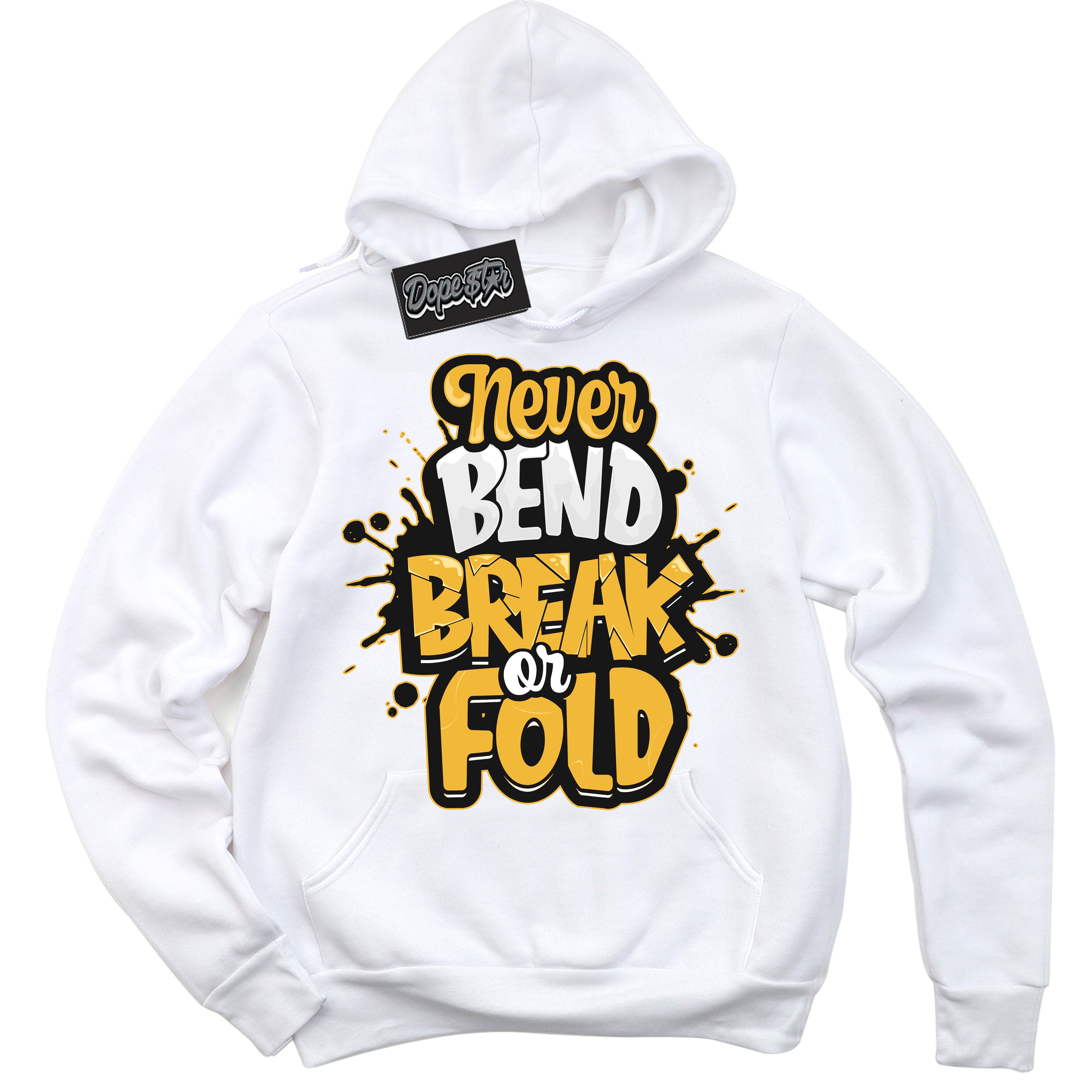 Dunk High Wu-Tang 'Never Bend Break Or Fold' Hoodie - White Streetwear Mockup | Sneakerhead Sweatshirt Matching Dunk High Wu-Tang | Limited Edition Urban Streetwear for Sneaker Matching OOTD | Outfits that pair perfectly with your ND High Wu-Tang | Sneakerhead Fashion Must-Have Apparel for Men and Women.