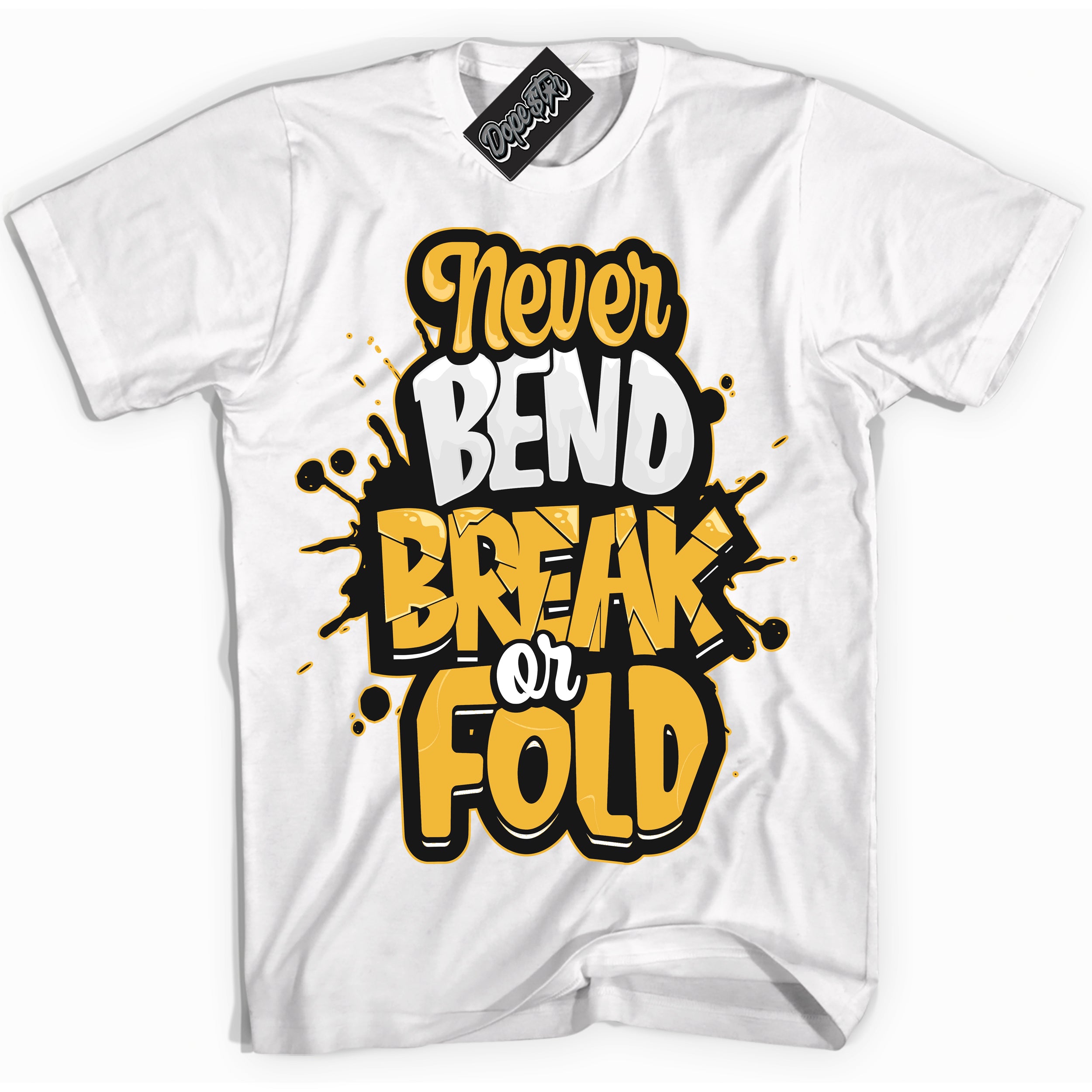 Nike Dunk High Wu-Tang 'Never Bend Break Or Fold' Shirt - White Streetwear Mockup | Sneakerhead T-Shirt Matching Nike Dunk High Wu-Tang | Limited Edition Urban Streetwear for Sneaker Matching OOTD | Outfits that pair perfectly with your ND High Wu-Tang | Sneakerhead Fashion Must-Have Apparel for Men and Women