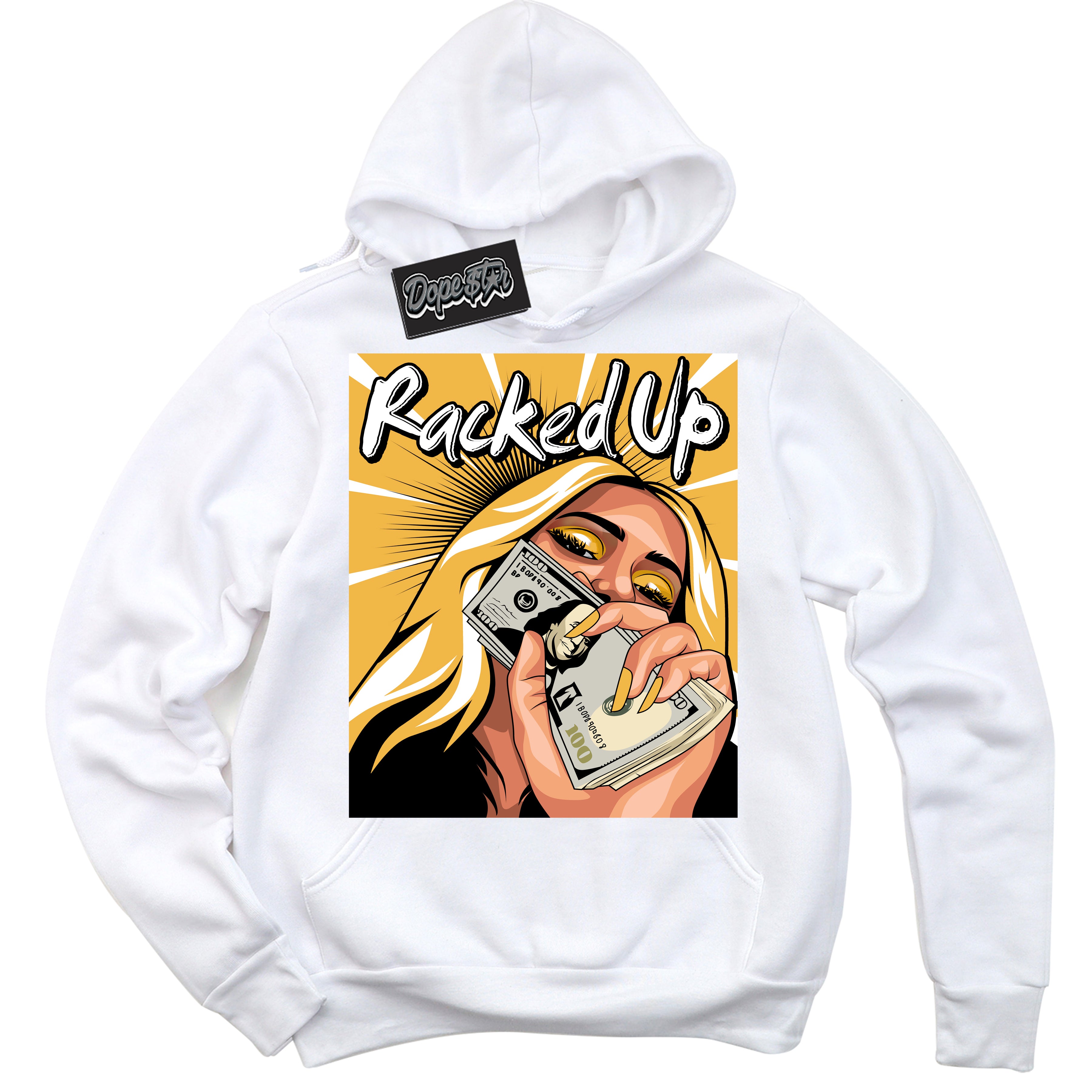 Dunk High Wu-Tang 'Racked Up' Hoodie - White Streetwear Mockup | Sneakerhead Sweatshirt Matching Dunk High Wu-Tang | Limited Edition Urban Streetwear for Sneaker Matching OOTD | Outfits that pair perfectly with your ND High Wu-Tang | Sneakerhead Fashion Must-Have Apparel for Men and Women.