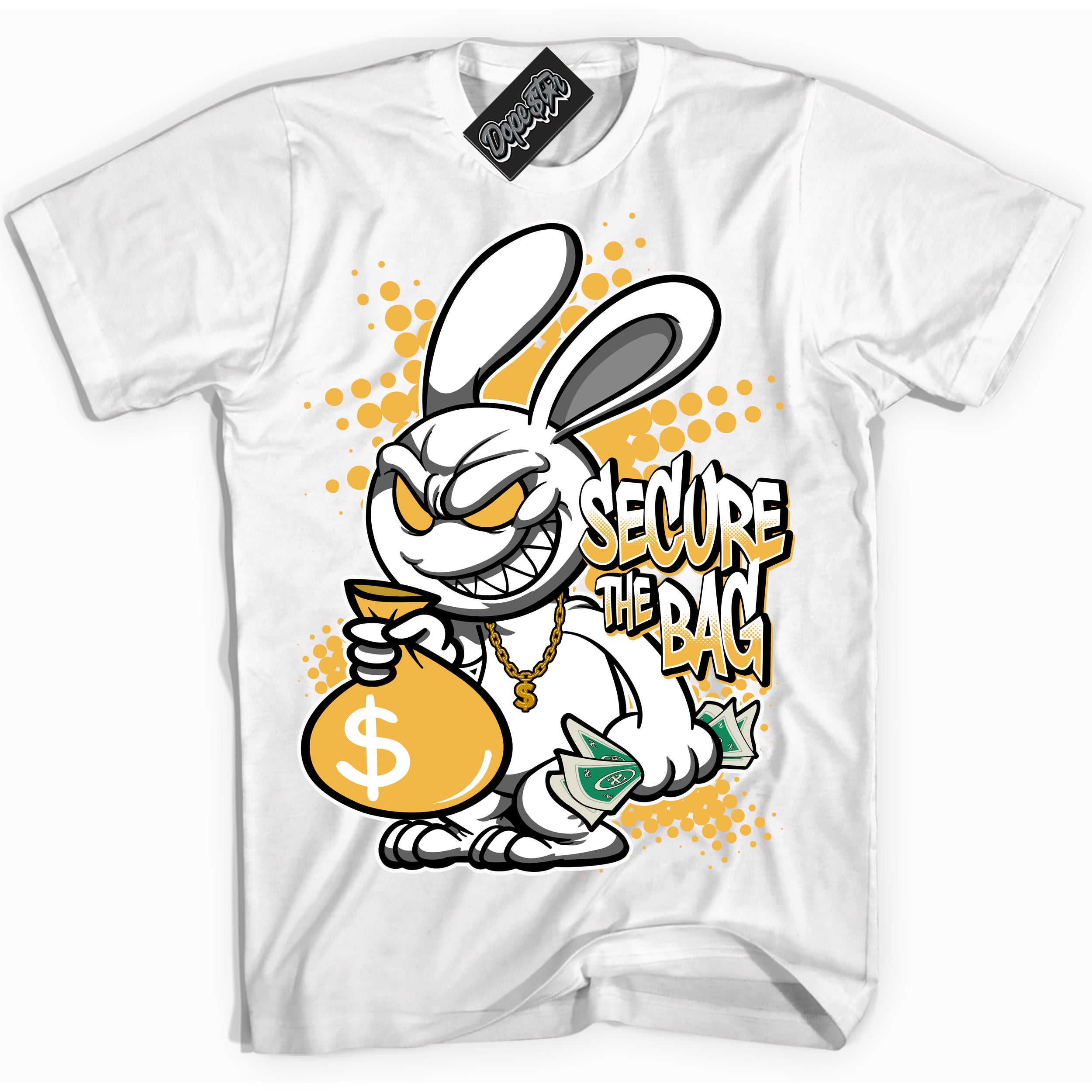 Nike Dunk High Wu-Tang 'Secure The Bag' Shirt - White Streetwear Mockup | Sneakerhead T-Shirt Matching Nike Dunk High Wu-Tang | Limited Edition Urban Streetwear for Sneaker Matching OOTD | Outfits that pair perfectly with your ND High Wu-Tang | Sneakerhead Fashion Must-Have Apparel for Men and Women