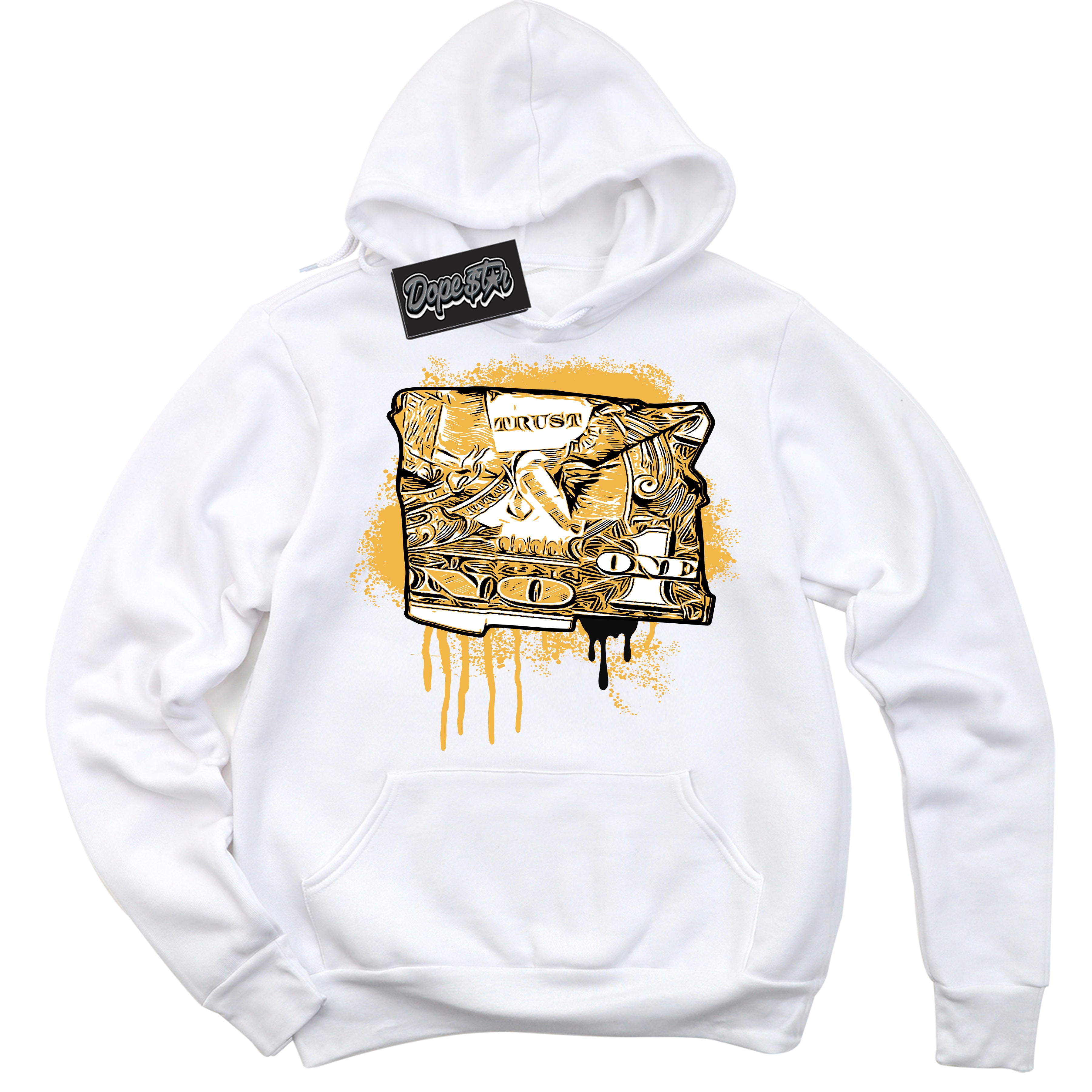 Dunk High Wu-Tang 'Trust No One Dollar' Hoodie - White Streetwear Mockup | Sneakerhead Sweatshirt Matching Dunk High Wu-Tang | Limited Edition Urban Streetwear for Sneaker Matching OOTD | Outfits that pair perfectly with your ND High Wu-Tang | Sneakerhead Fashion Must-Have Apparel for Men and Women.