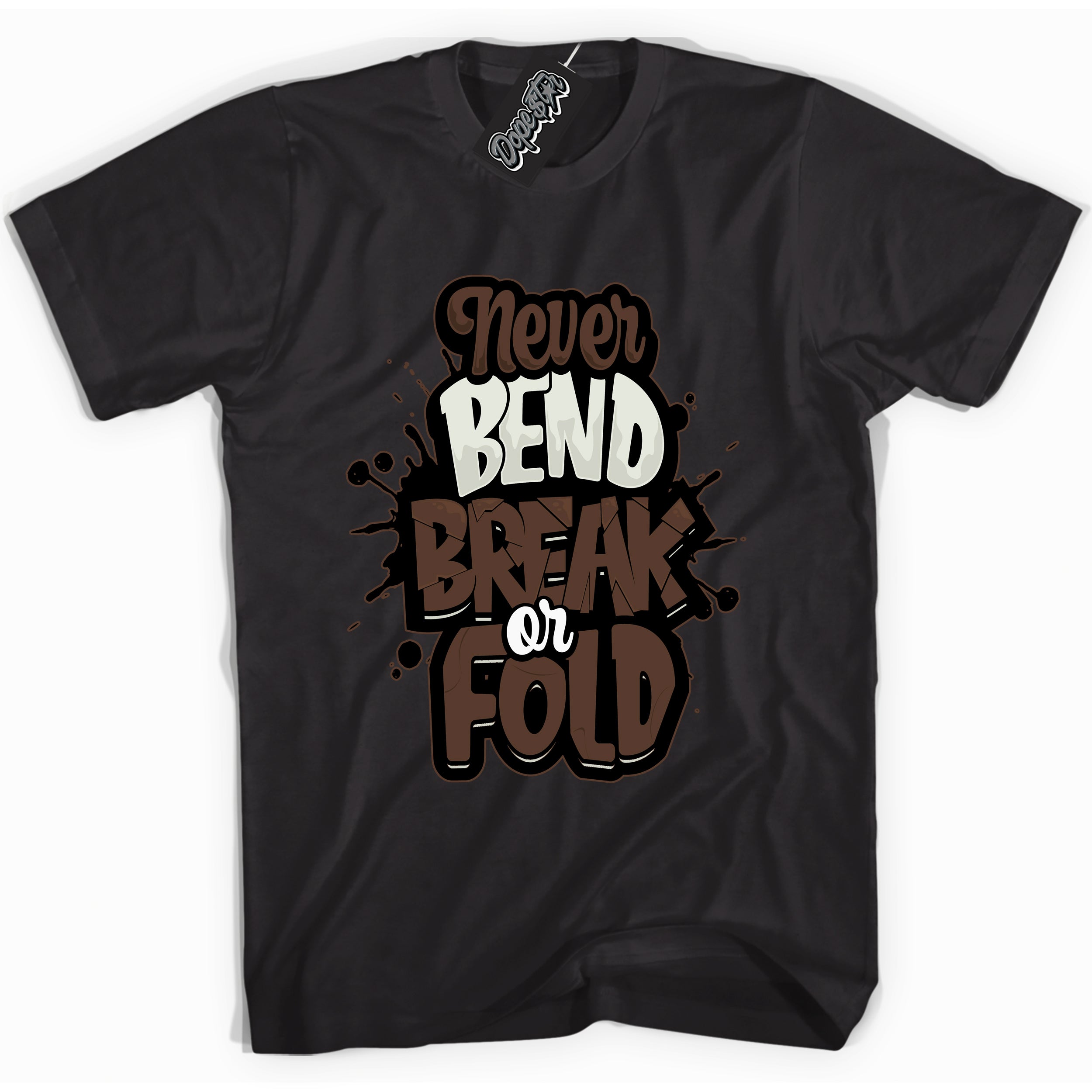 Cool Black graphic tee with “ Never Bend Break Or Fold ” design, that perfectly matches Palomino 1s sneakers 