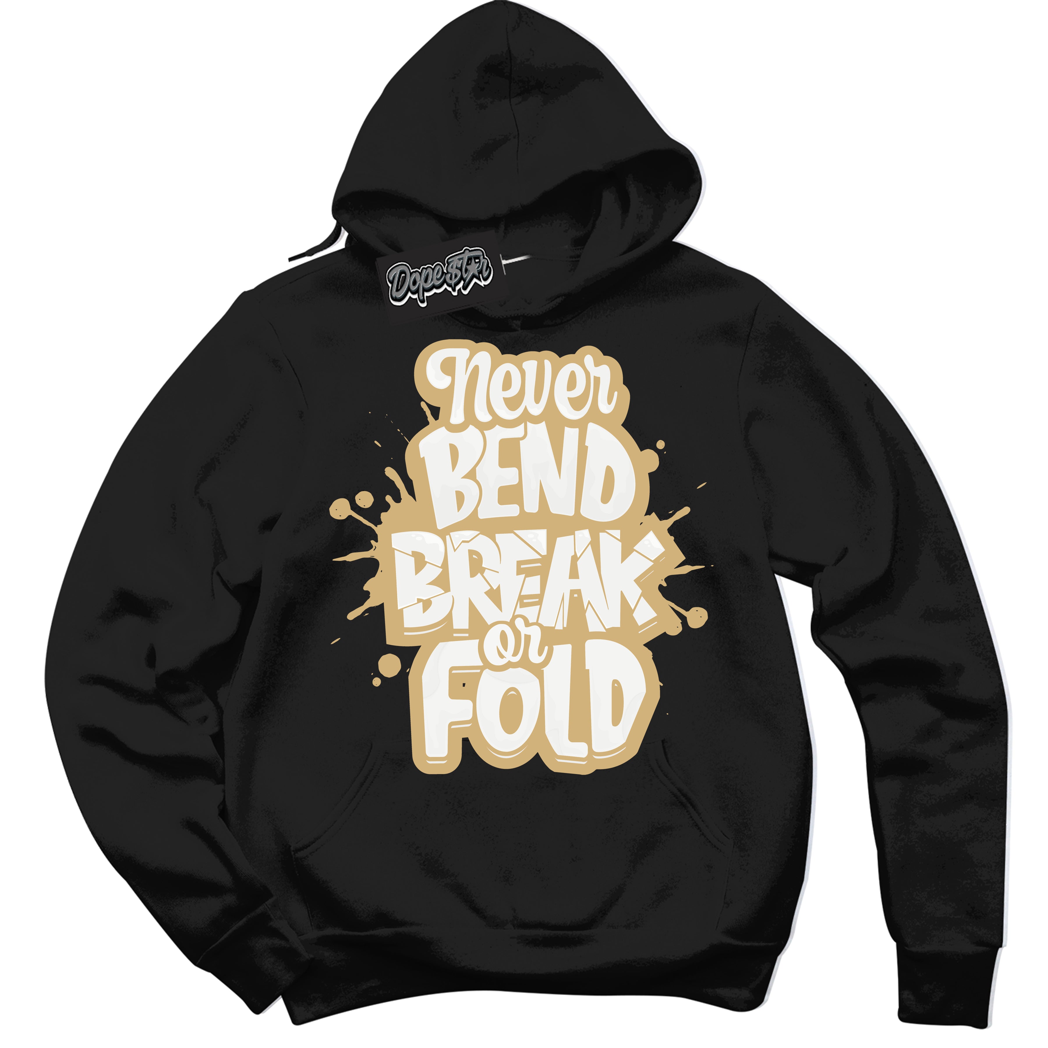 Jordan MVP White Metallic Gold ‘Never Bend Break Or Fold’ – Black Streetwear Hoodie | Sneaker Matching sweatshirt for Jordan MVP White Metallic Gold | Men's and Women's Streetwear Graphic Hoodie by Sneaker Shirts Outlet