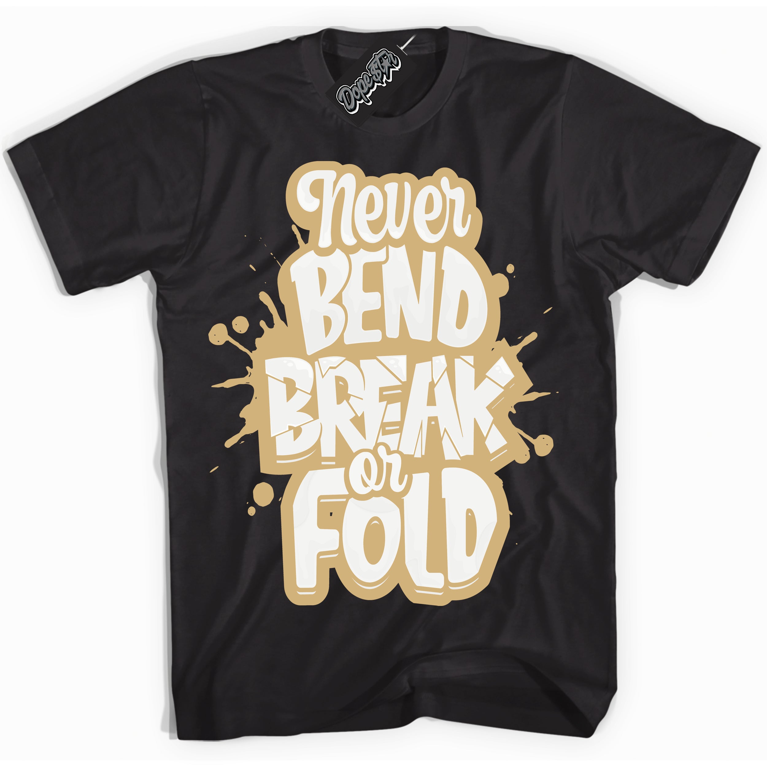 Jordan MVP White Metallic Gold ‘Never Bend Break Or Fold’ – Black Streetwear T-Shirt | Sneaker Matching shirt for Jordan MVP White Metallic Gold | Men's and Women's Streetwear Graphic Tee by Sneaker Shirts Outlet.