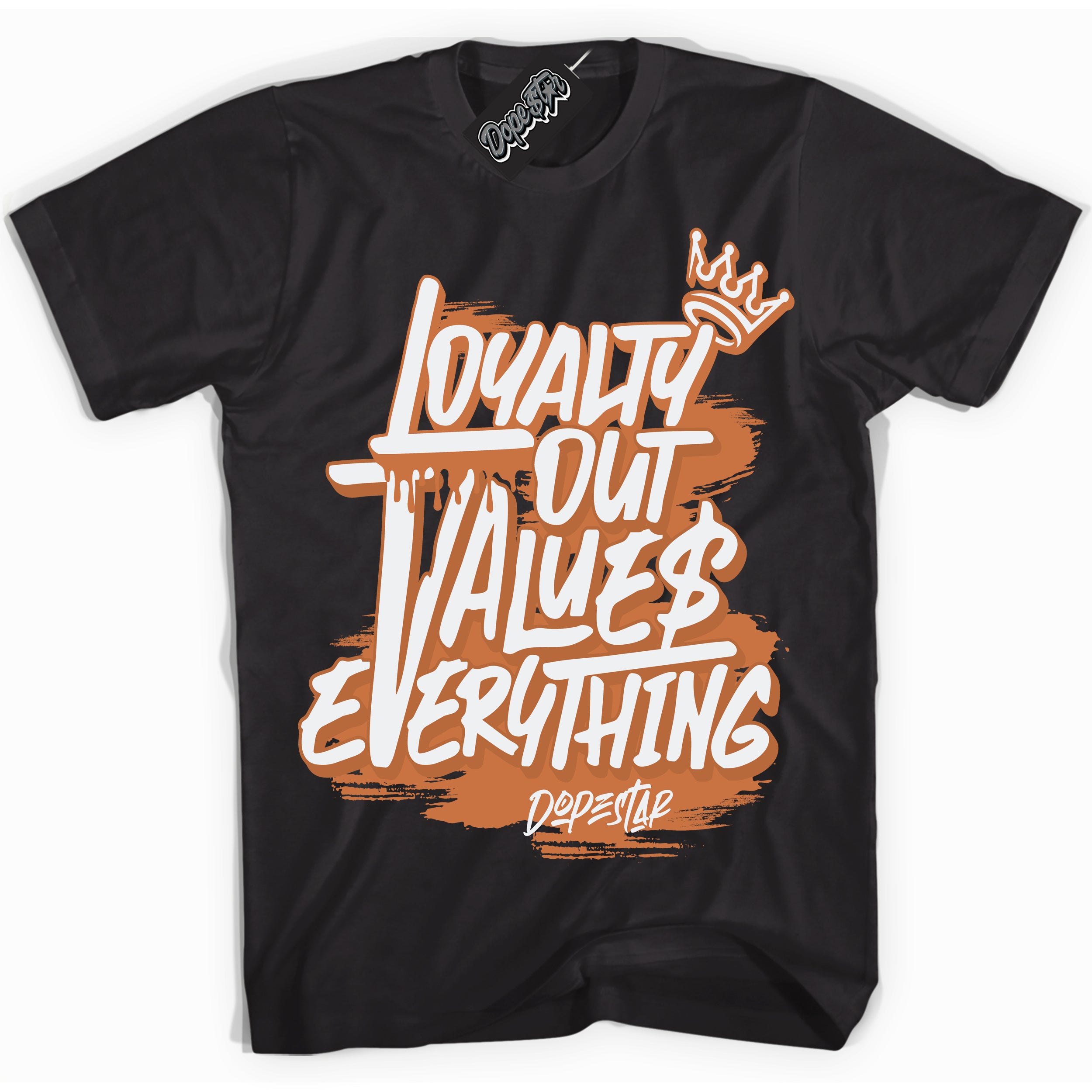 Cool Black Shirt with “ Loyalty Out Values Everything” design that perfectly matches Monarch Sneakers.