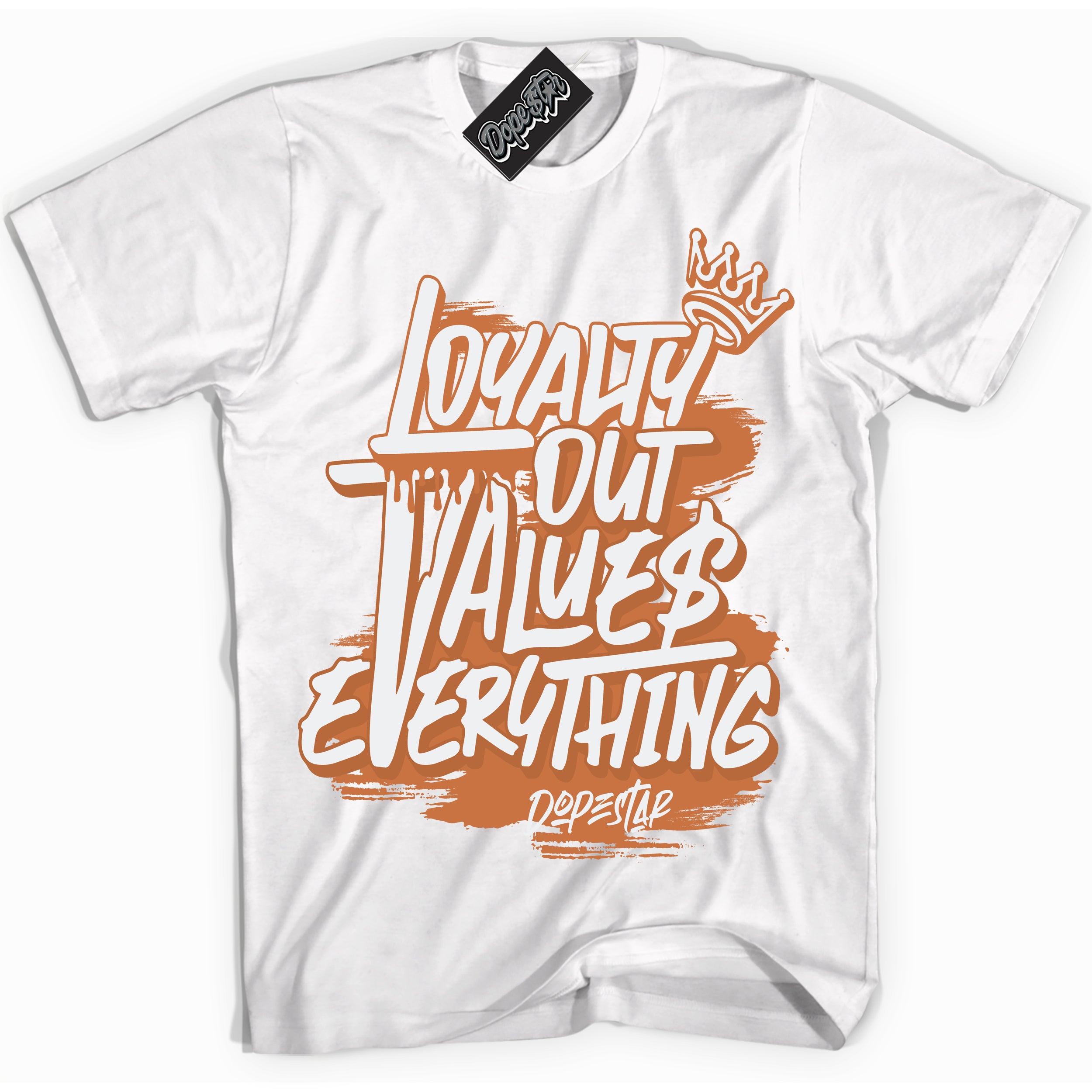 Cool White Shirt with “ Loyalty Out Values Everything” design that perfectly matches Monarch Sneakers.