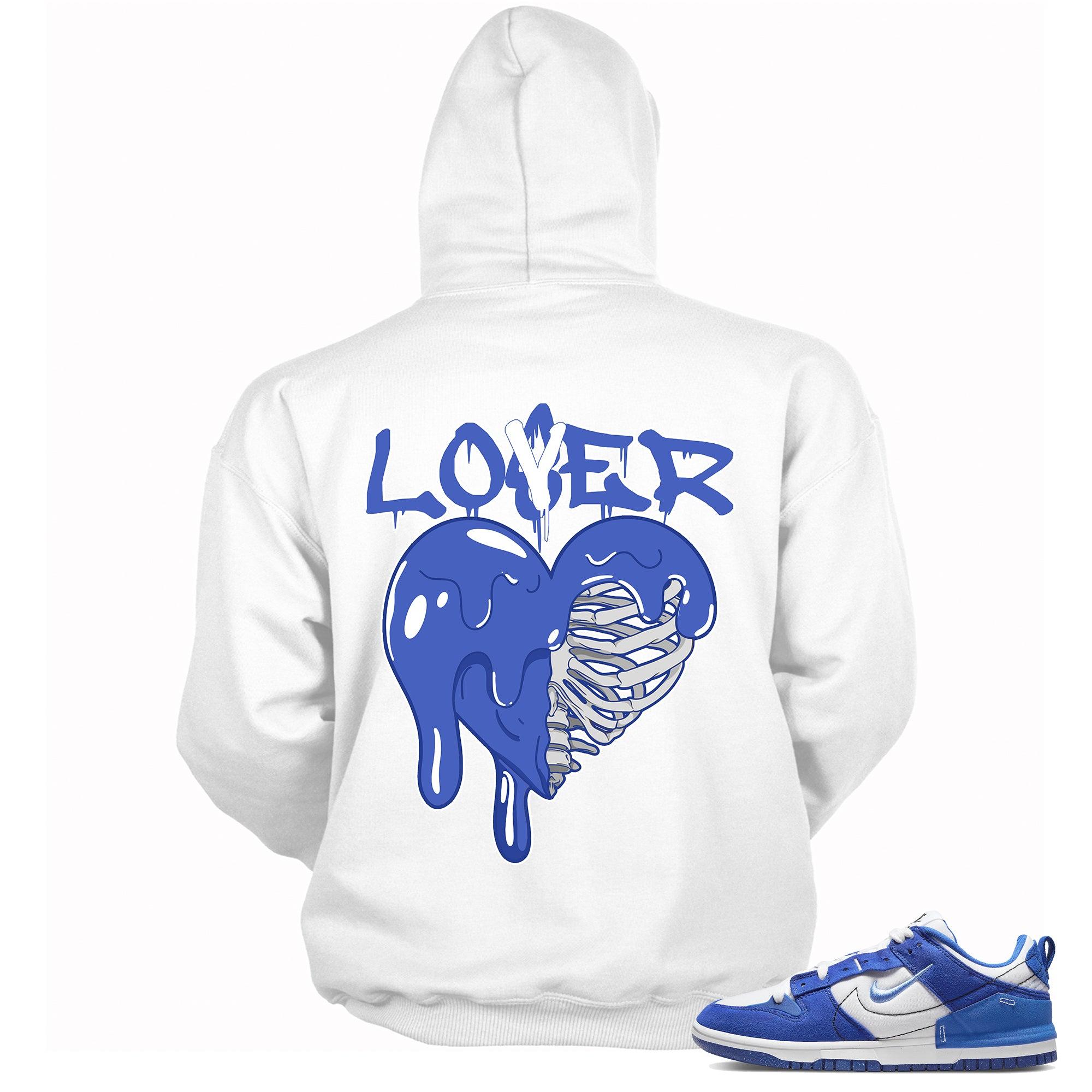 Cool White Graphic Hoodie with “ Lover Loser “ print, that perfectly matches Nike Dunk Disrupt 2 Hyper Royal sneakers