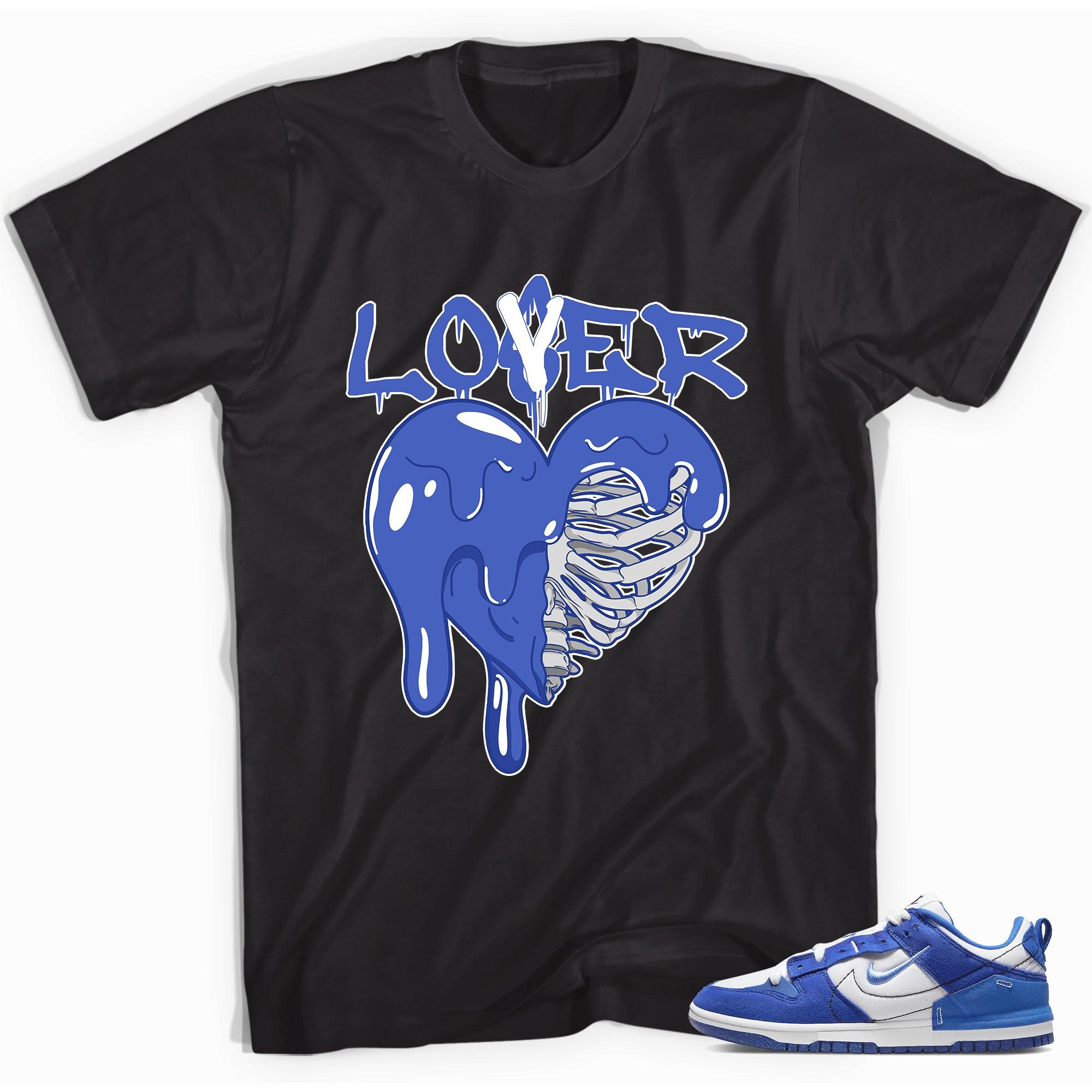 Cool Black graphic tee with “ Lover Loser ” print, that perfectly matches Nike Dunk Disrupt 2 Hyper Royal sneakers 