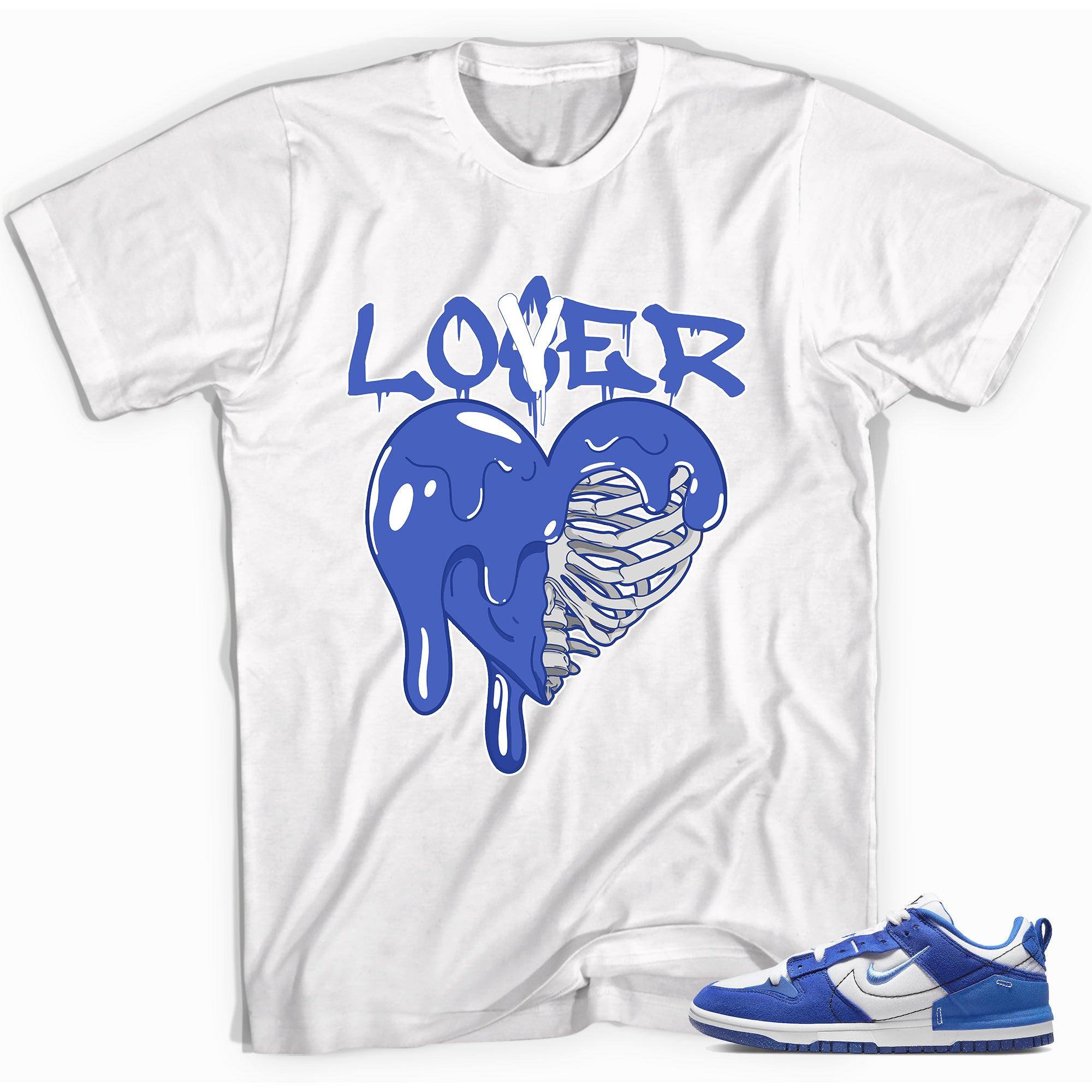 Cool White graphic tee with “ Lover Loser ” print, that perfectly matches Nike Dunk Disrupt 2 Hyper Royal sneakers 