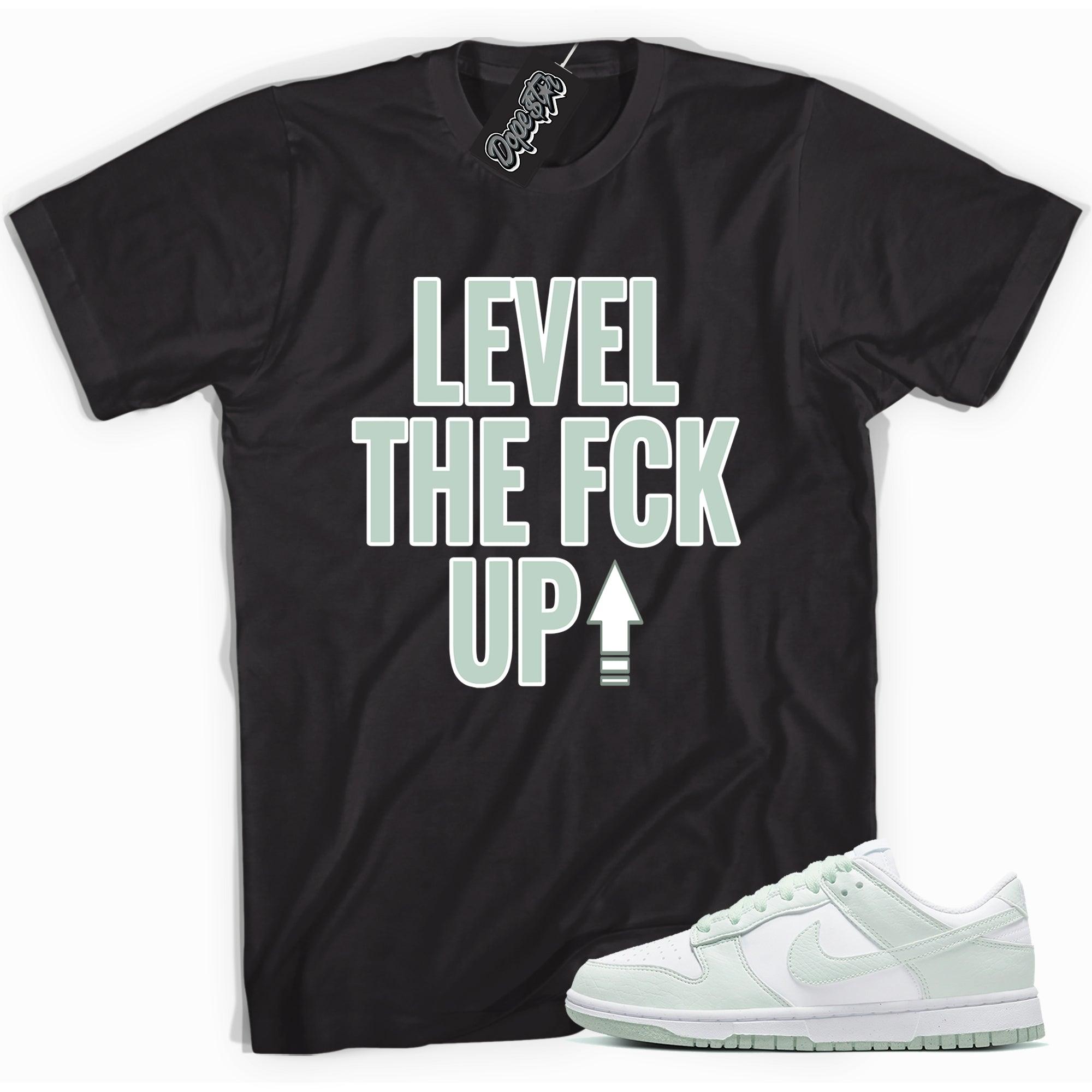 Cool black graphic tee with 'level up' print, that perfectly matches Nike Dunk Low Next Nature White Mint sneakers.