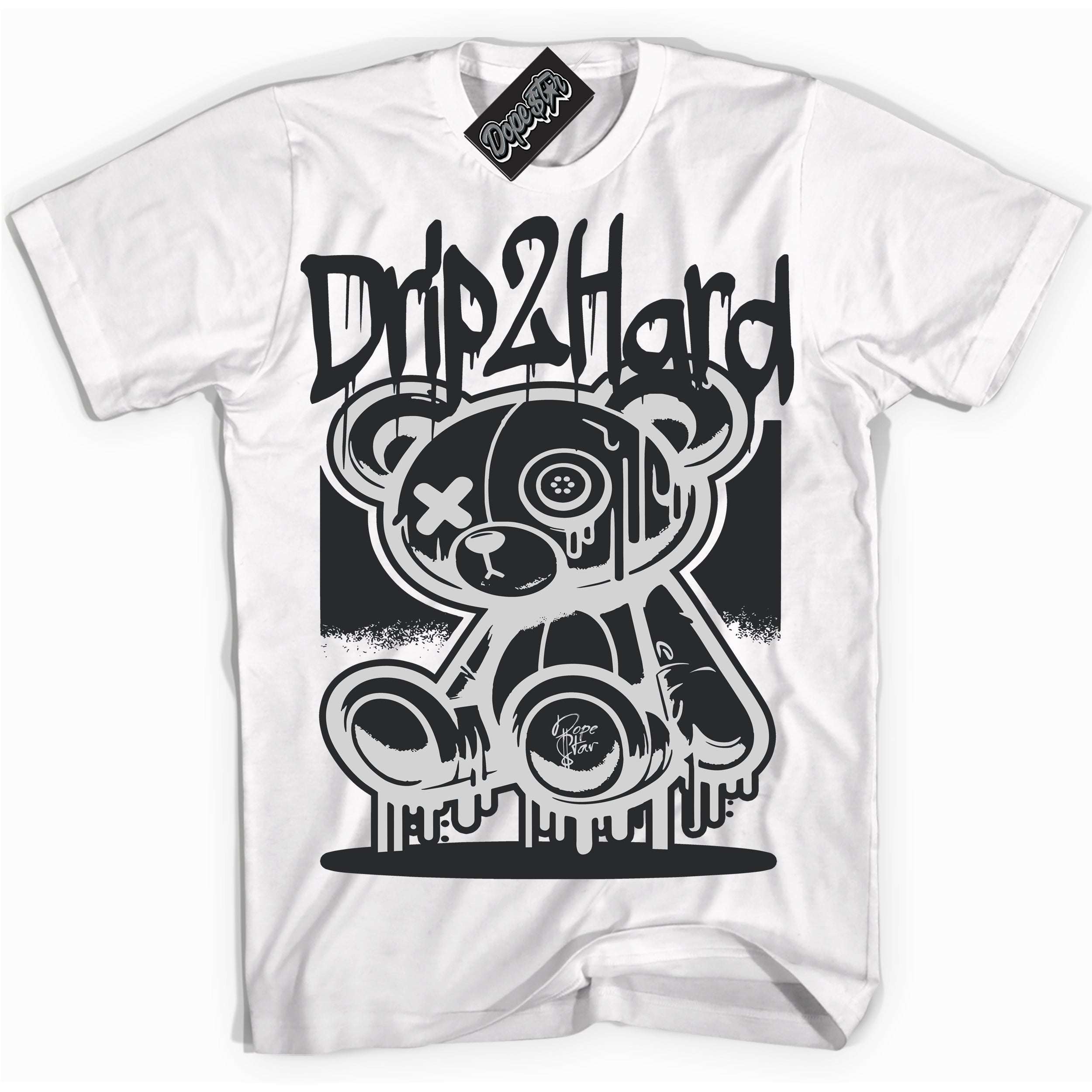 Cool White graphic tee with “ Drip 2 Hard ” design, that perfectly matches Off Noir Black 1s 