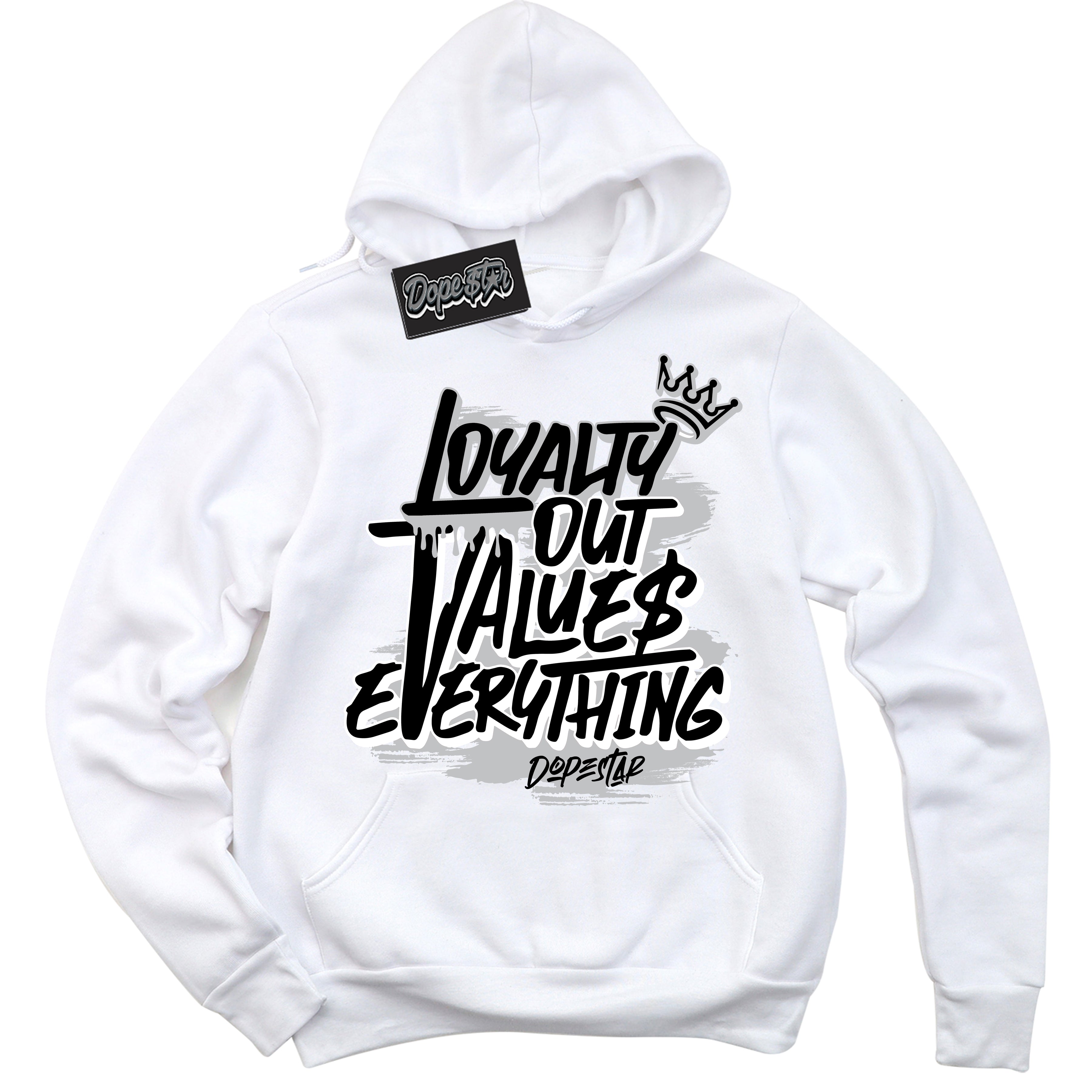 Cool White Hoodie with “ Loyalty Out Values Everything ”  design that Perfectly Matches Ambush Phantom 1s Sneakers.