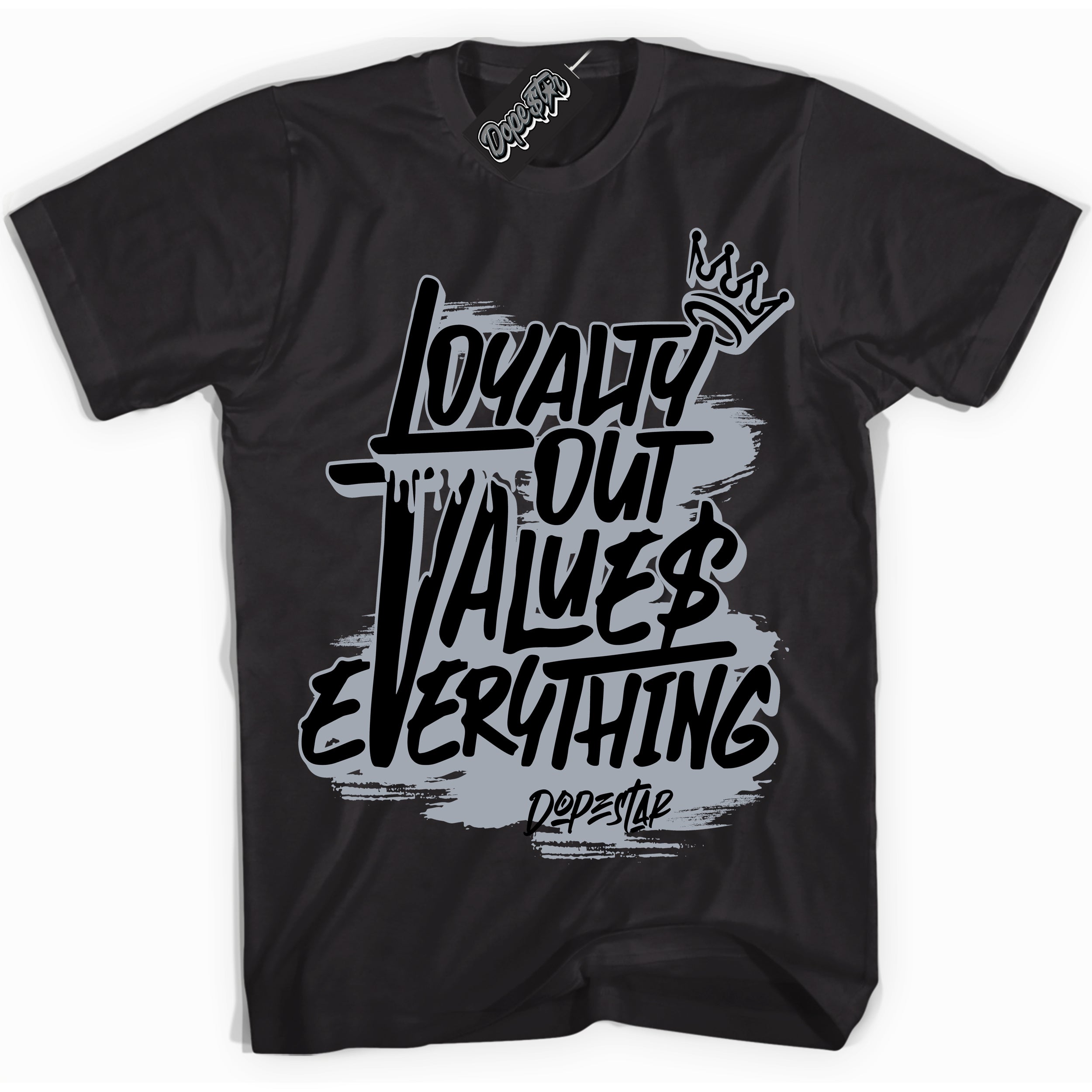 Cool Black Shirt with “ Loyalty Out Values Everything” design that perfectly matches The Kaws x Sky High Farm 1s Sneakers.